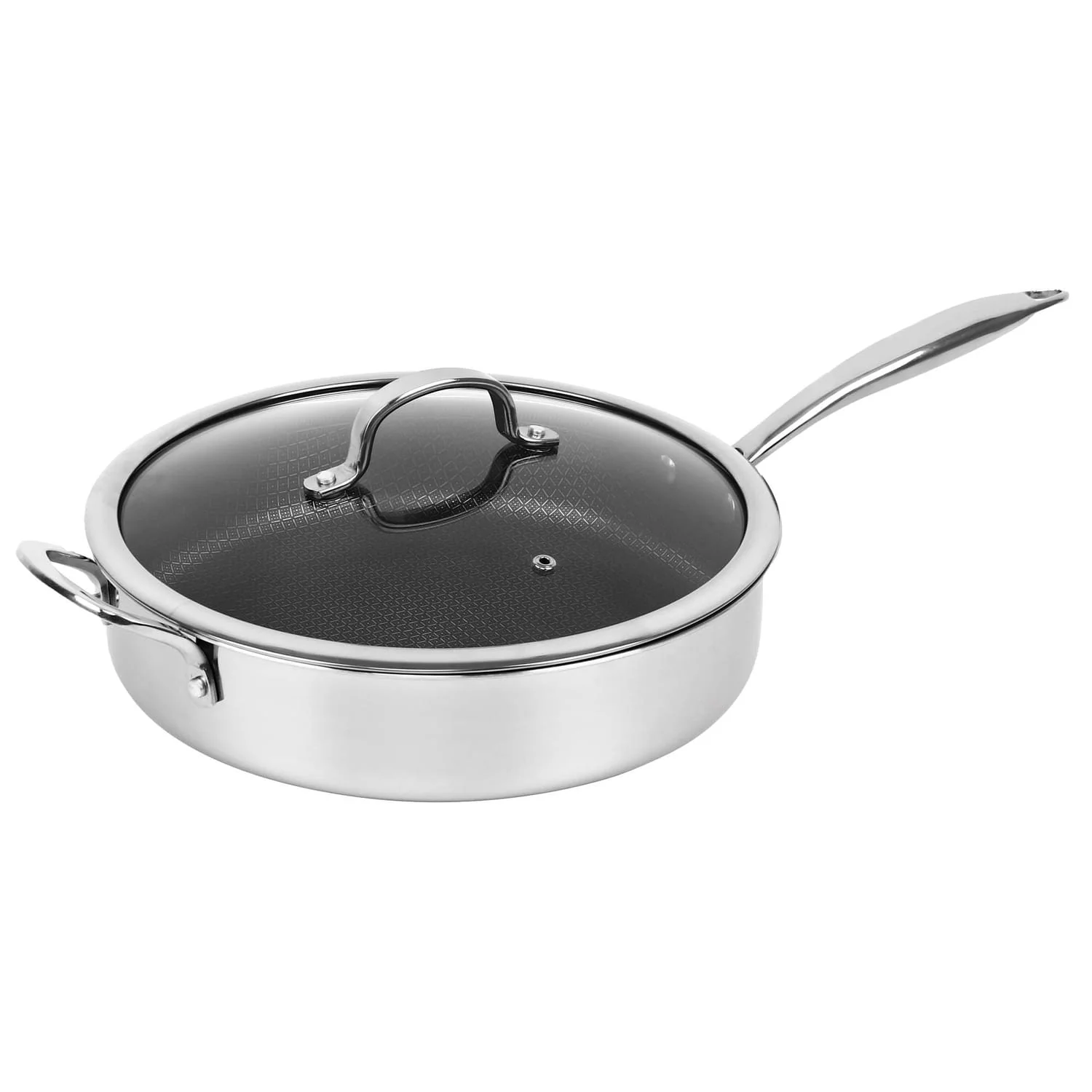 Brentwood 11-In. 3-Ply Hybrid Non-Stick Stainless Steel Induction-Compatible Deep Sauté Pan with Glass Lid - Image 4