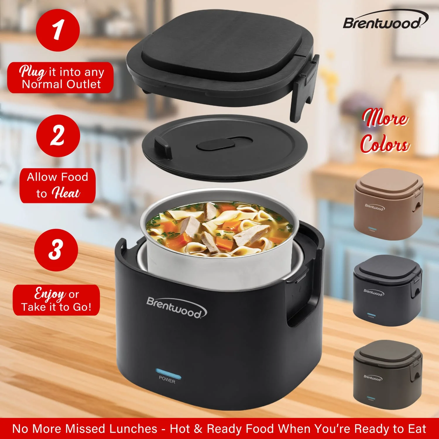 Brentwood 110-Volt 50-Watt 0.625-Qt. Portable Leakproof Electric Lunch Box, Black - Image 3