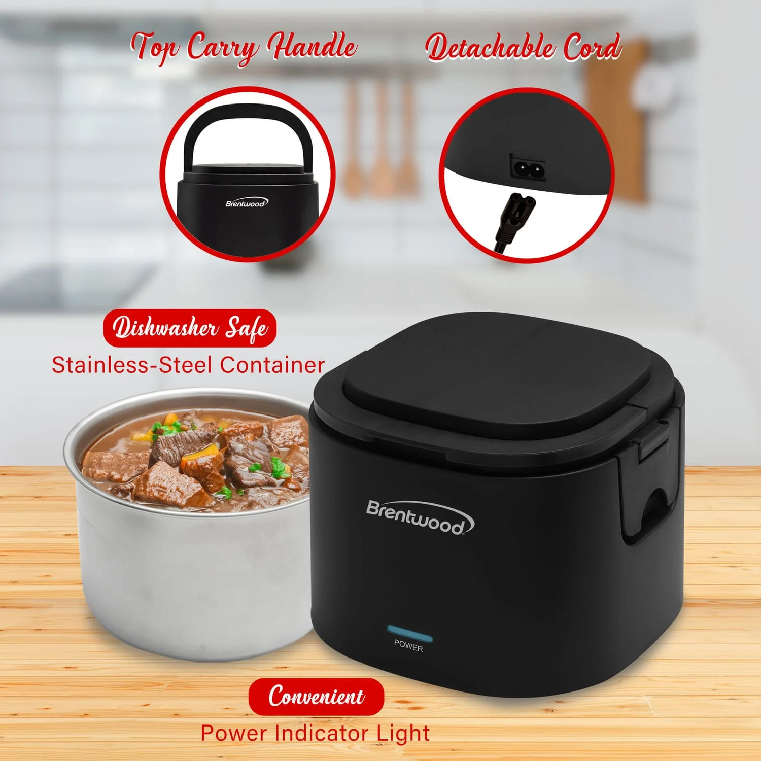 Brentwood 110-Volt 50-Watt 0.625-Qt. Portable Leakproof Electric Lunch Box, Black - Image 4