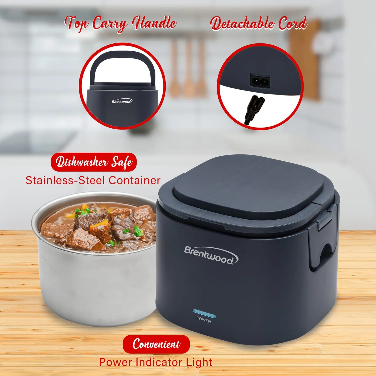 Brentwood 110-Volt 50-Watt 0.625-Qt. Portable Leakproof Electric Lunch Box, Blue - Image 3