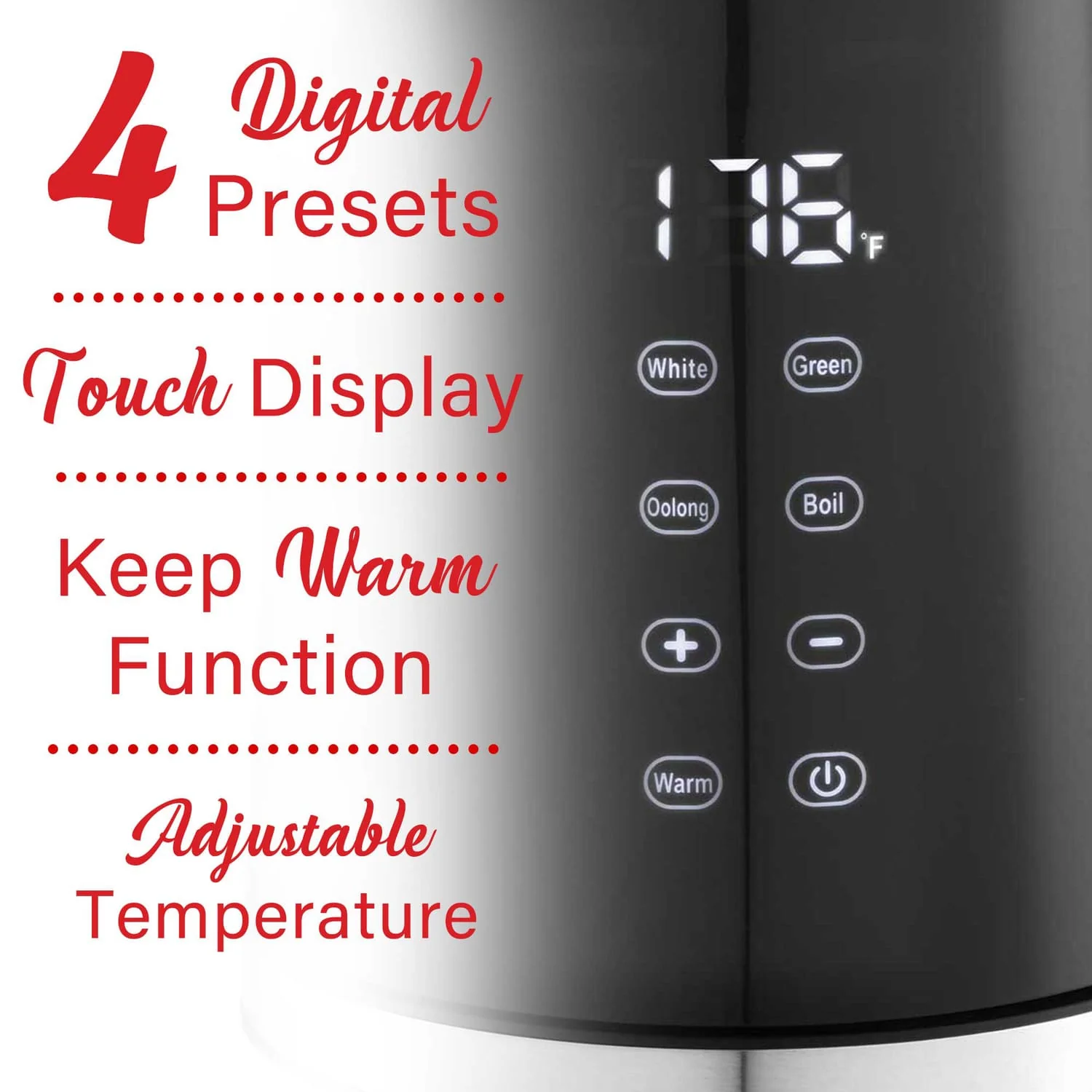 Brentwood 1100-Watt 1.7-L Cordless Cool-Touch Digital Electric Kettle with Stainless Steel Interior, BTWKT2015DBK - Image 2