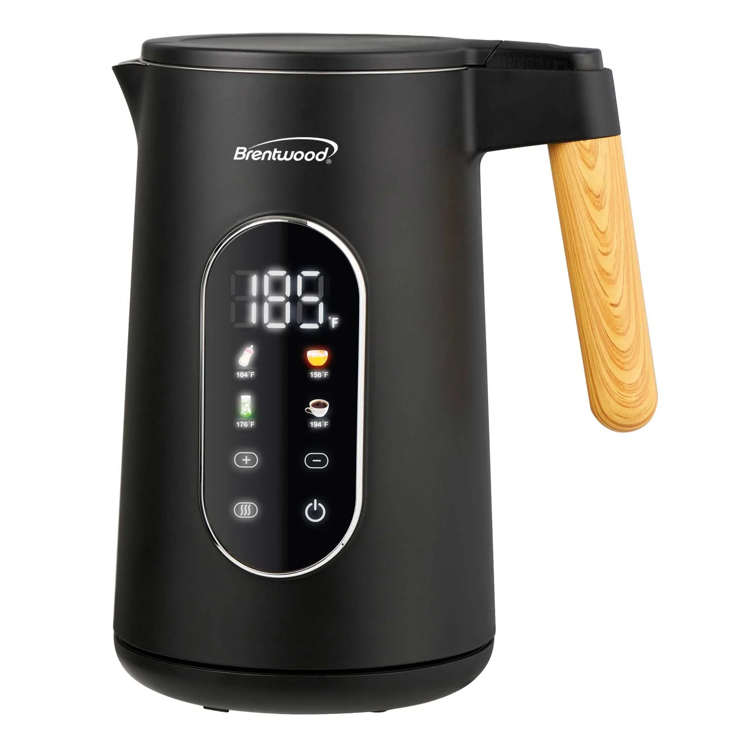Brentwood 1100-Watt 1.7-L Cordless Cool-Touch Digital Electric Kettle with Stainless Steel Interior, KT-2014DBK