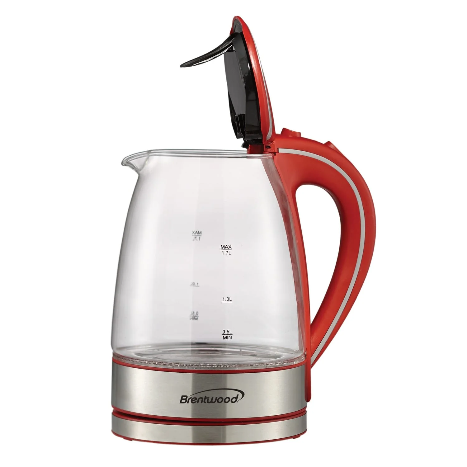 Brentwood 1100-Watt 1.8-Qt. 7-Cup Cordless Tempered-Glass Electric Kettle with Auto Shut-off, Red - Image 3