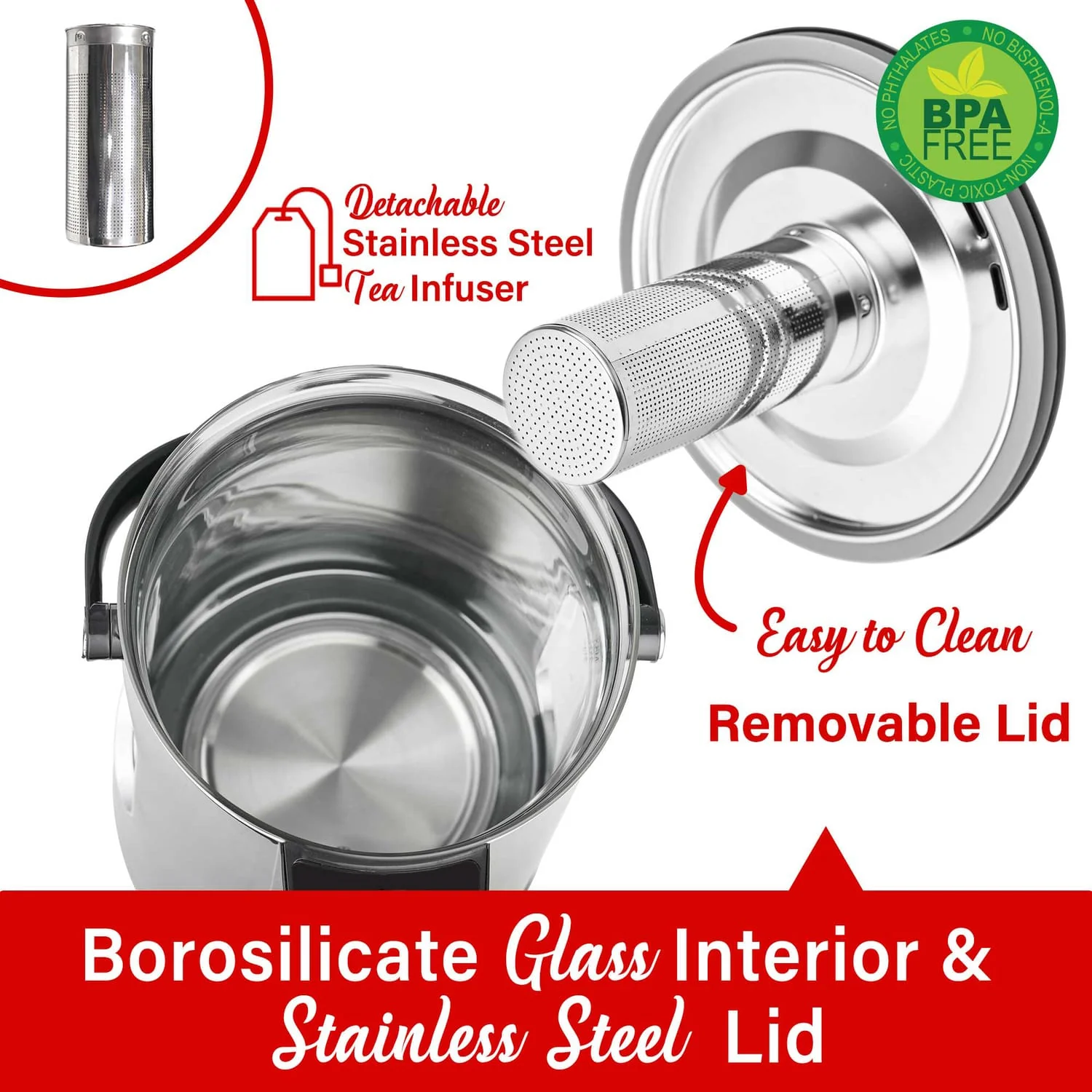 Brentwood 1100-Watt 3-L Digital Glass Instant Hot Water Dispenser with Tea Infuser, KT-2230BK - Image 4