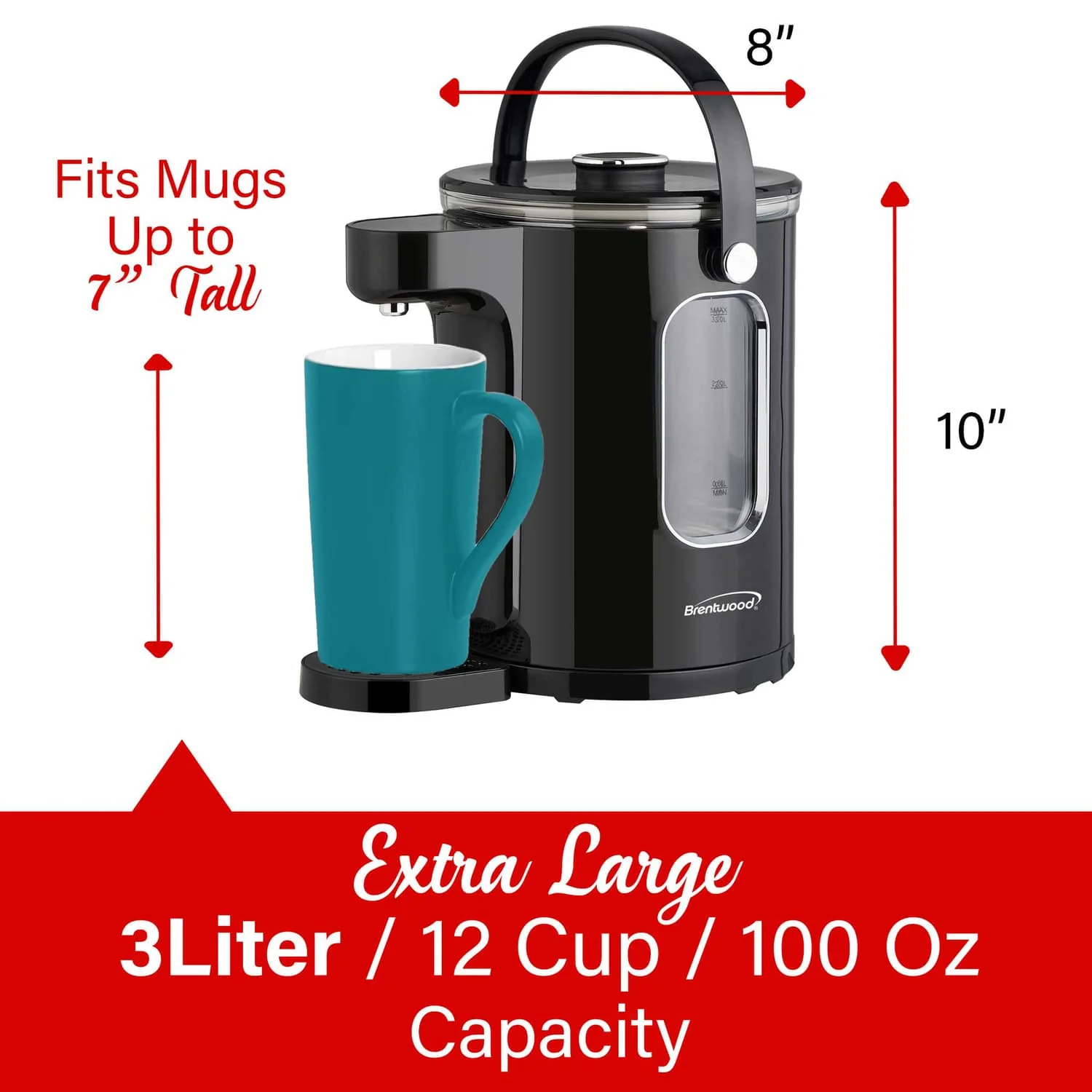 Brentwood 1100-Watt 3-L Digital Glass Instant Hot Water Dispenser with Tea Infuser, KT-2230BK - Image 5