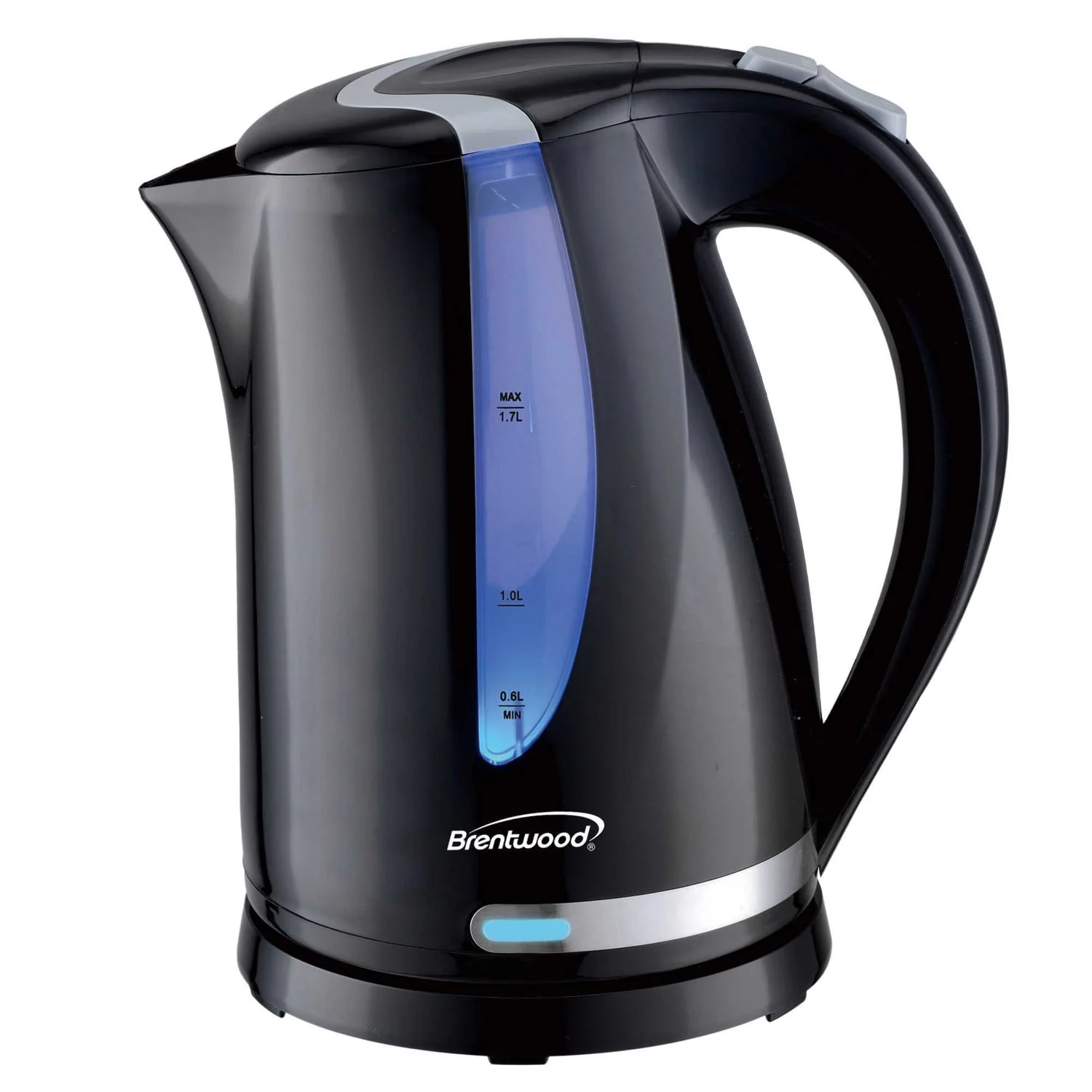 Brentwood 1100W Cordless Electric Kettle with Concealed Stainless Steel Heating Element, 360° Base, Auto Shutoff, Boil-Dry Protection, 1.7 L, Black