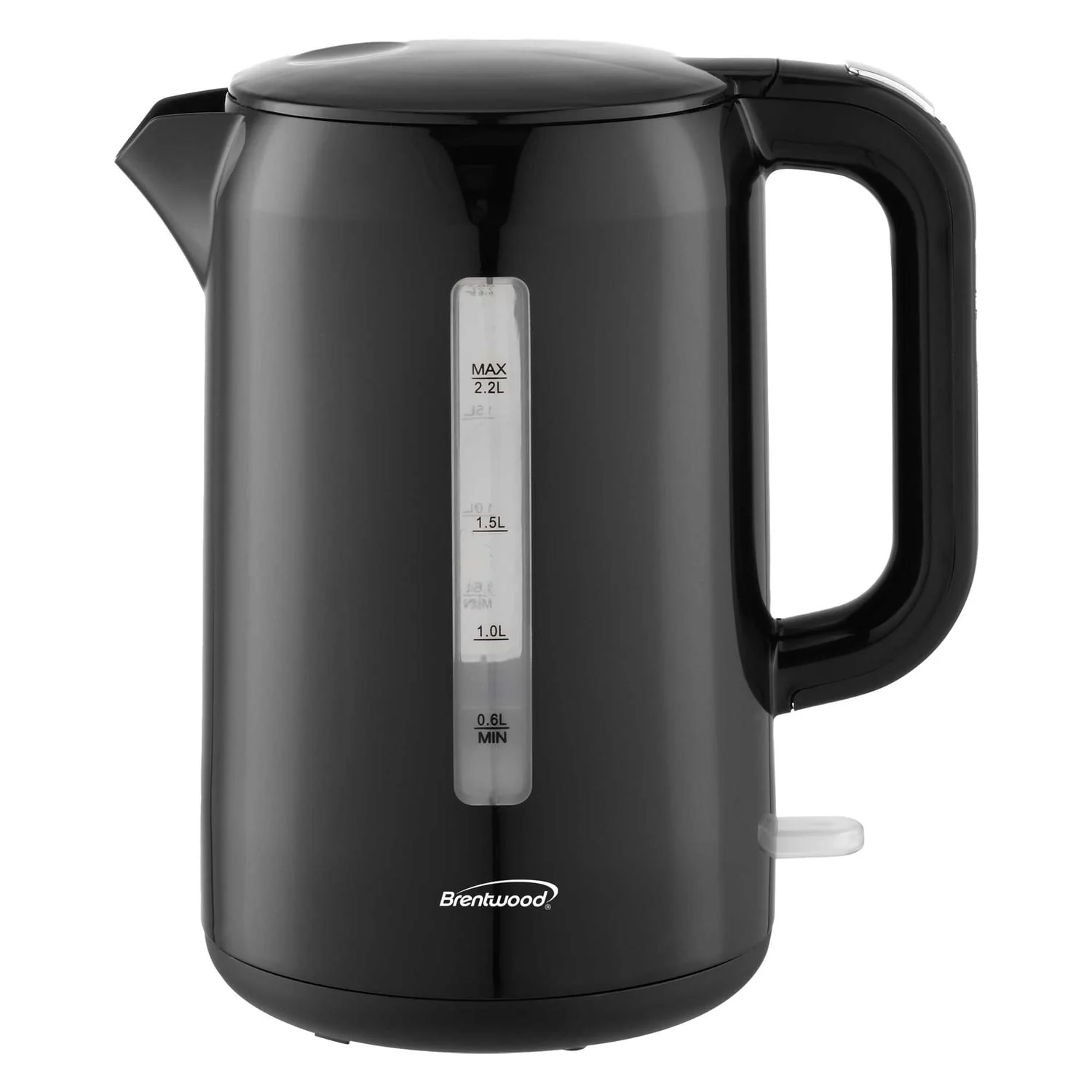 Brentwood 1100W Cordless Electric Kettle with Concealed Stainless Steel Heating Element, 360° Base, Auto Shutoff, Boil-Dry Protection, 2.2 L, Black
