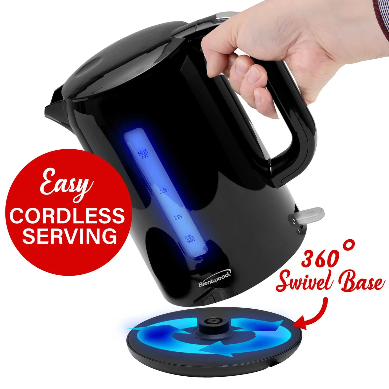 Brentwood 1100W Cordless Electric Kettle with Concealed Stainless Steel Heating Element, 360° Base, Auto Shutoff, Boil-Dry Protection, 2.2 L, Black - Image 3