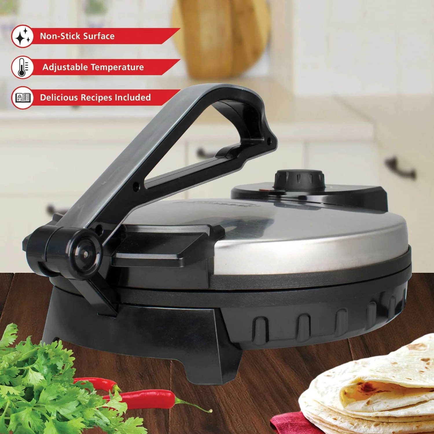 Brentwood 1200-Watt 12-In. Nonstick Electric Tortilla Maker - Image 4