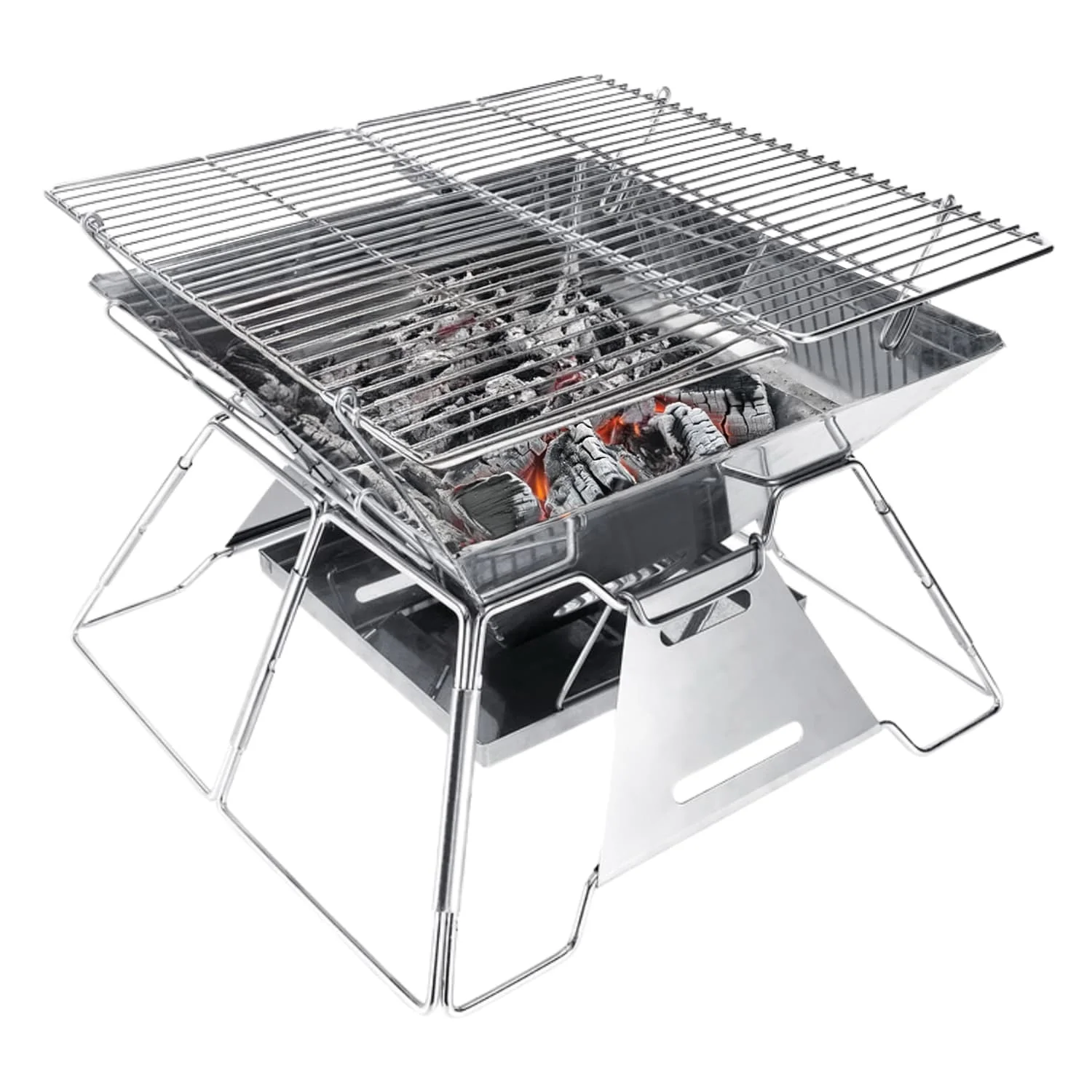 Brentwood 14-In. x 14-In. Stainless Steel Portable Folding Charcoal BBQ Grill and Outdoor Fire Pit with Carry Bag, BB-4X14SS