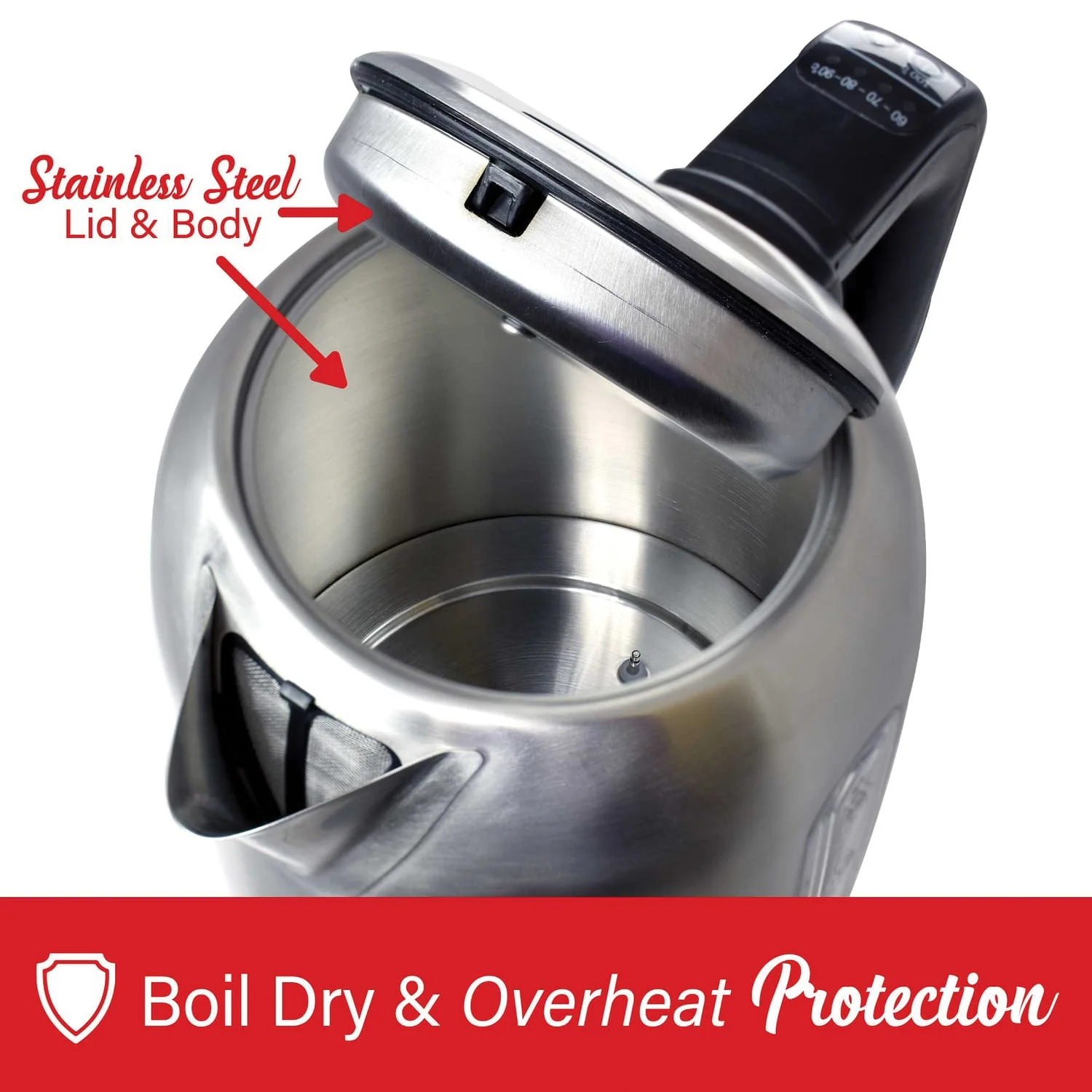 Brentwood 1500-Watt 1.79-Qt. Cordless Digital Stainless Steel Kettle with 5 Temperature Presets and Swivel Base - Image 3