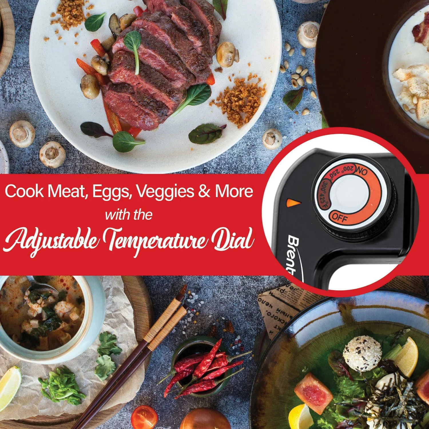 Brentwood 16-In. 1400-Watt Nonstick Electric Skillet with Glass Lid - Image 5