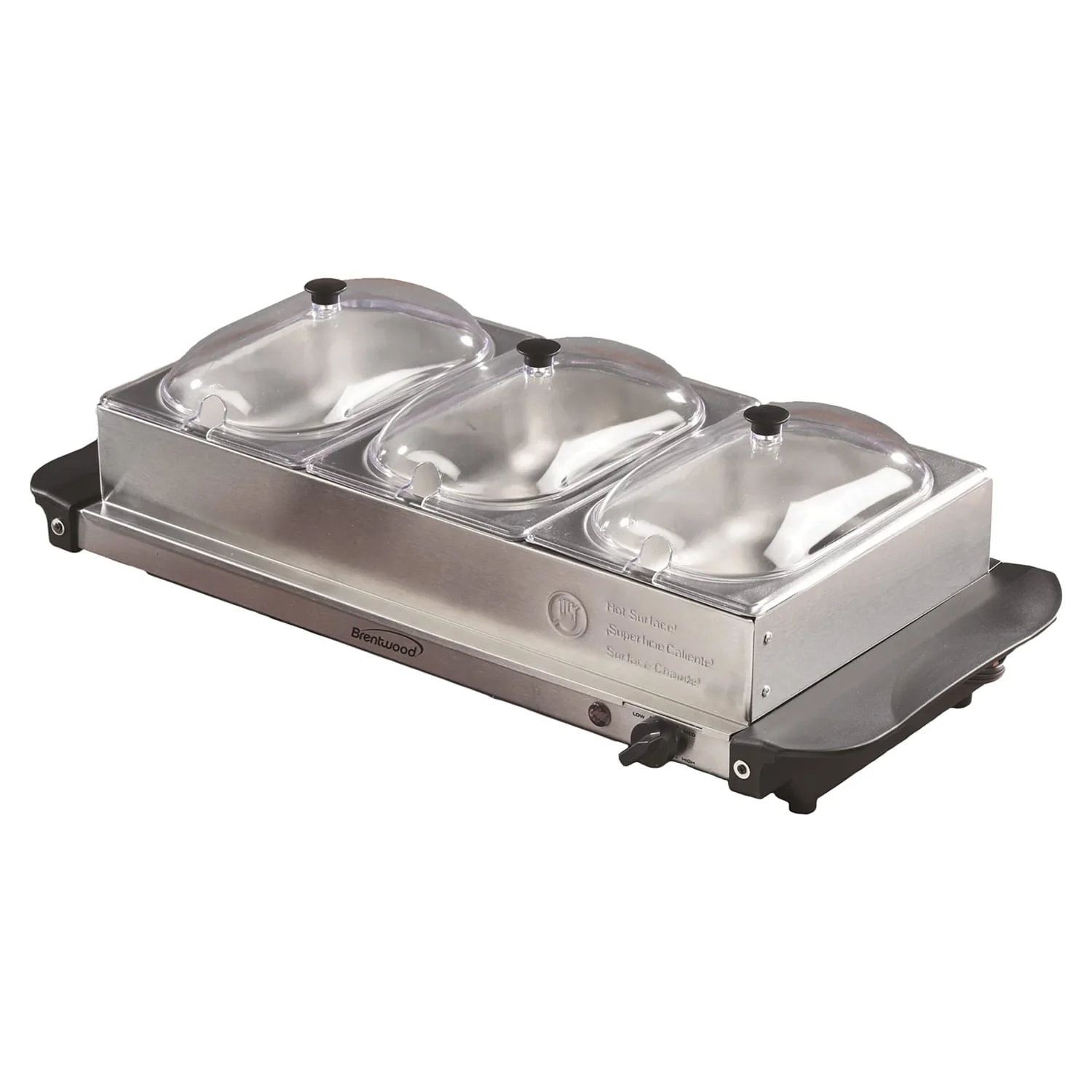 Brentwood 180-Watt 4.5-Qt. 3-Pan Buffet Server and Warming Tray, Silver - Image 2