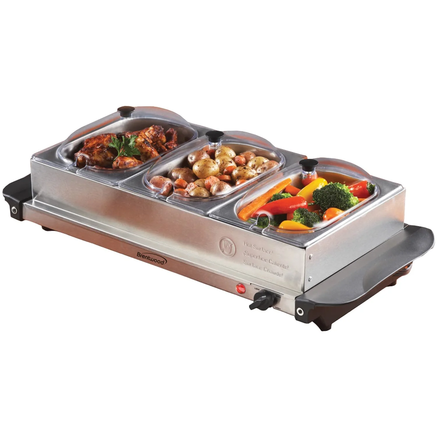Brentwood 180-Watt 4.5-Qt. 3-Pan Buffet Server and Warming Tray, Silver - Image 5