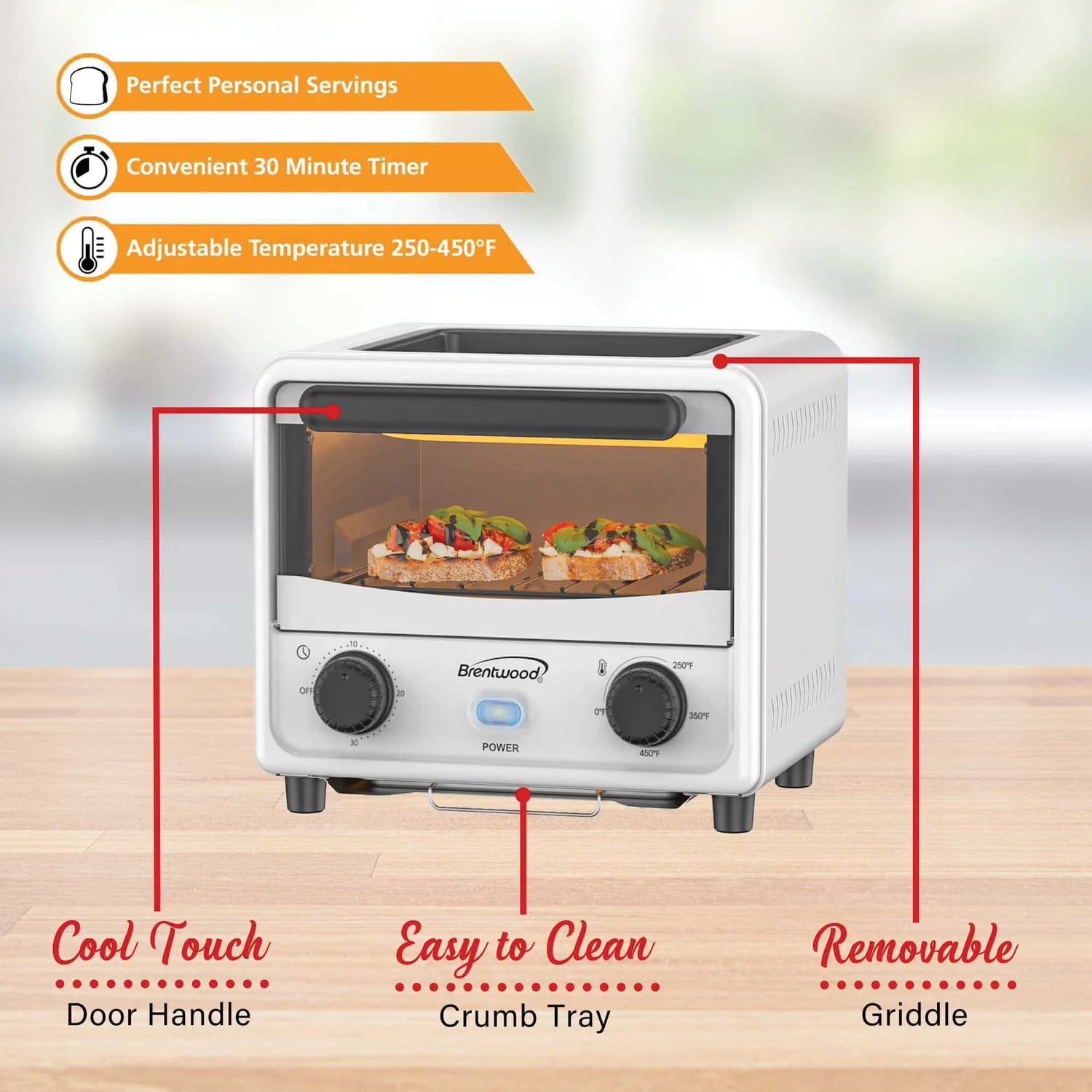 Brentwood 183-Cu. In., 3-L 500-Watt Stainless Steel Mini Toaster Oven, White - Image 5