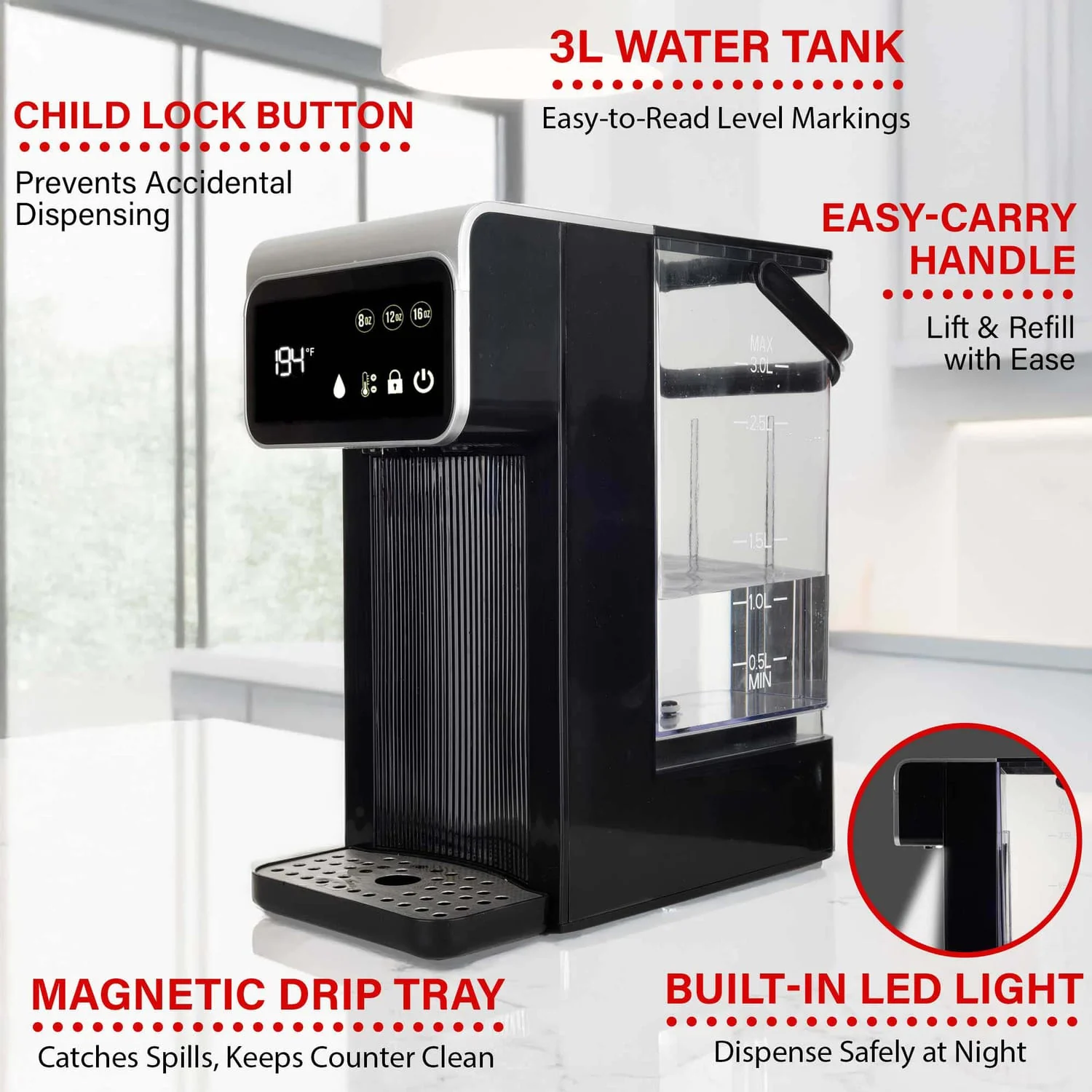 Brentwood 2.7-Qt. 1800-Watt Digital Instant Hot Water Dispenser - Image 5