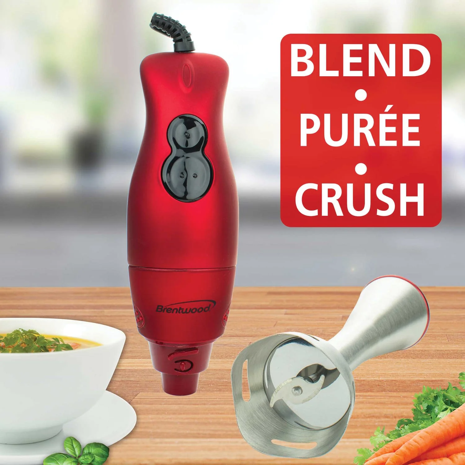 Brentwood 2-Speed 200-Watt Corded Hand Blender, Red - Image 5