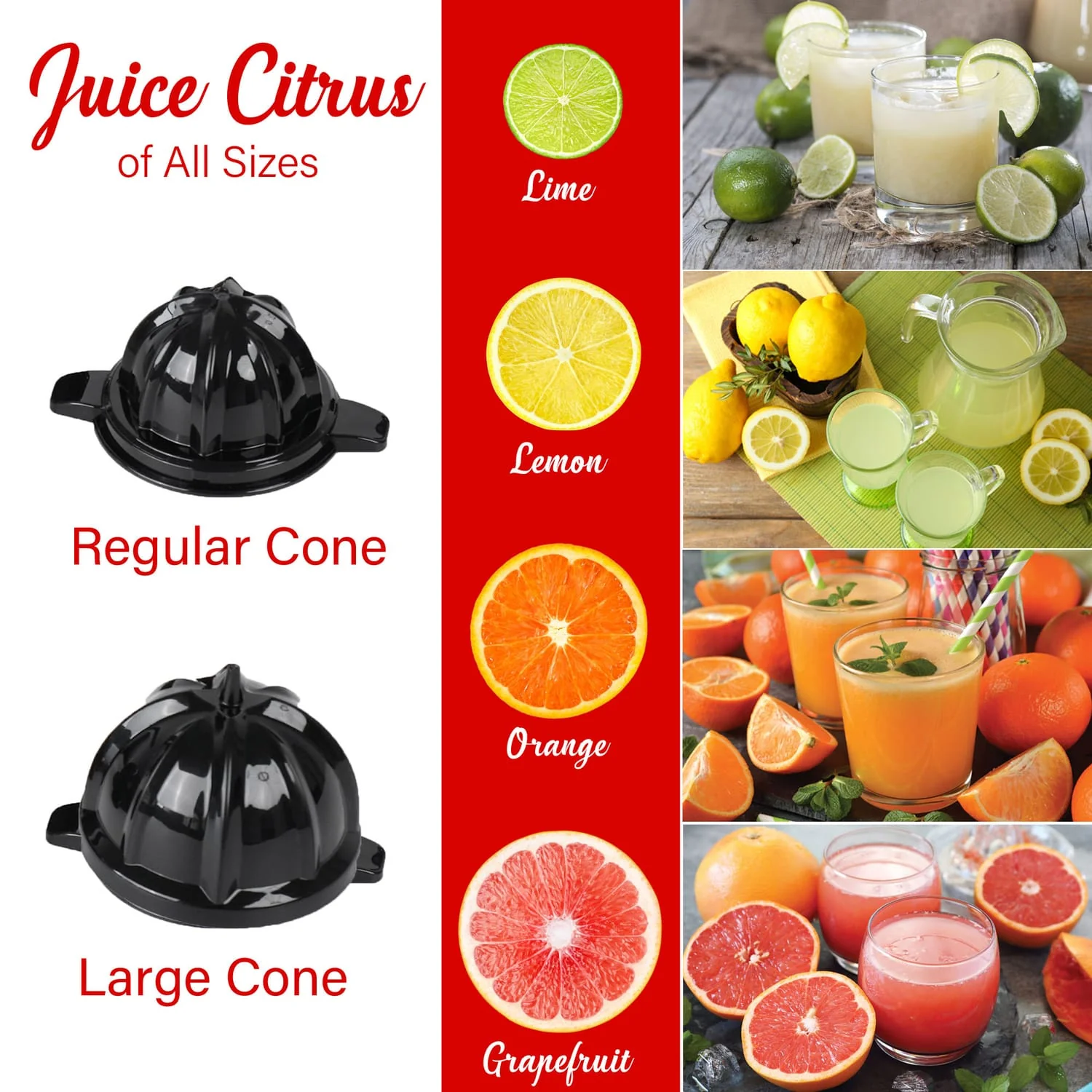 Brentwood 200-Watt 1-Speed Electric Citrus Juicer with 2 Cones and Stainless Steel Lever, Black - Image 5