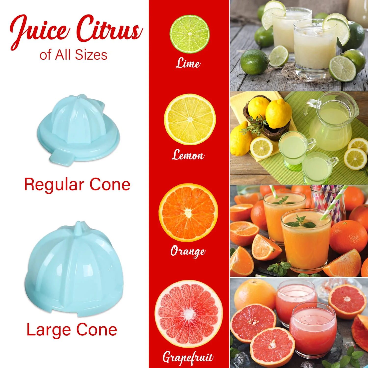 Brentwood 200-Watt 1-Speed Electric Citrus Juicer with 2 Cones and Stainless Steel Lever, Blue - Image 5