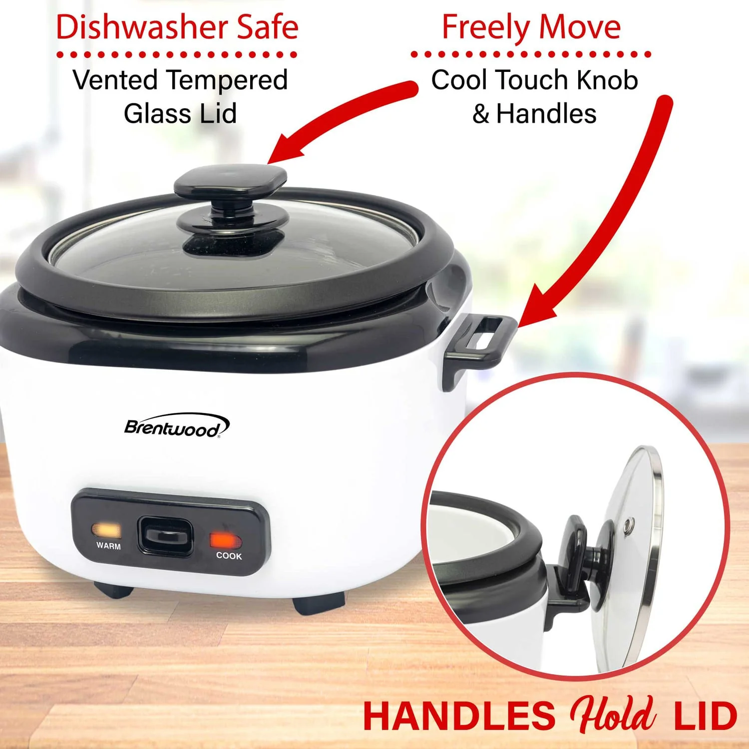 Brentwood 3-Cups Uncooked/6-Cups Cooked Electric Rice Cooker with Measuring Cup and Spatula, White - Image 4