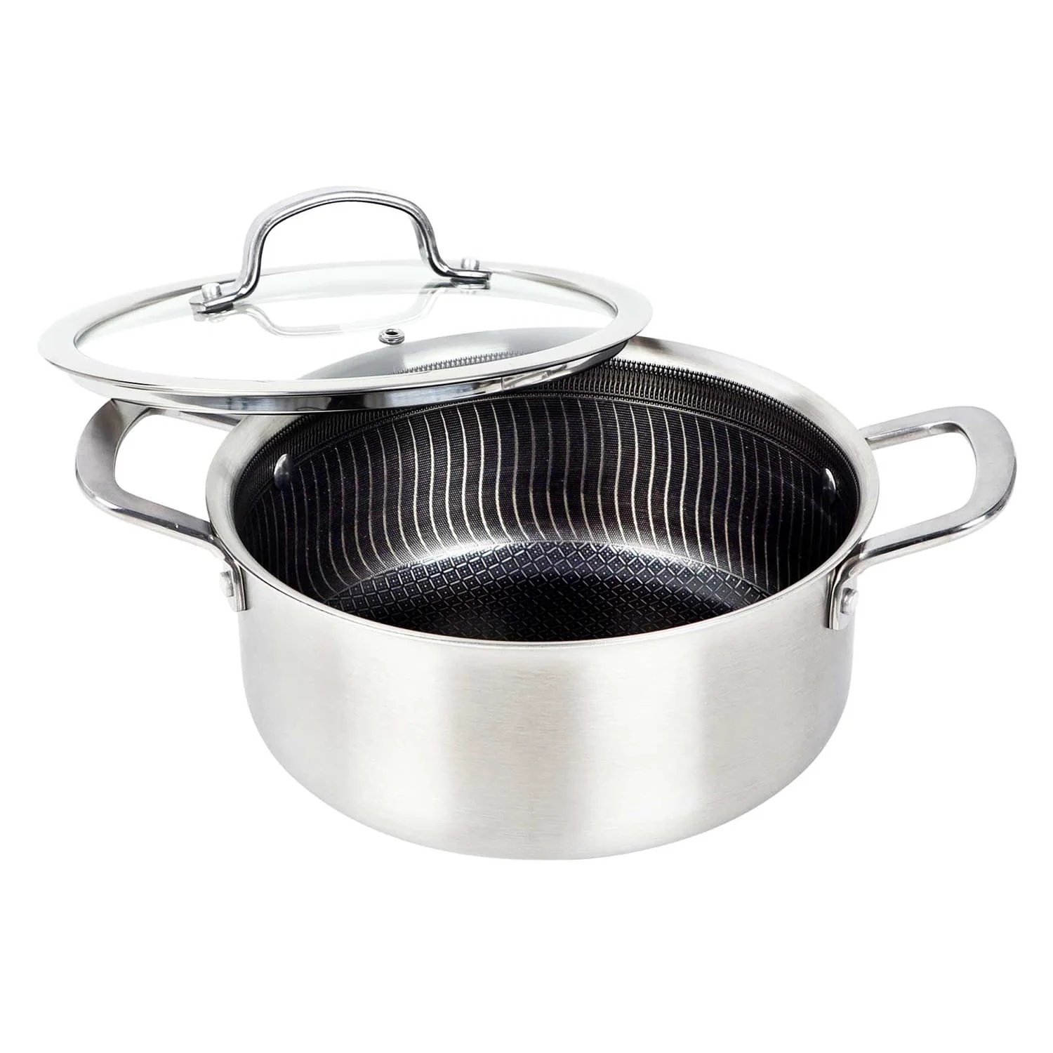 Brentwood 3-Ply Hybrid Non-Stick Stainless Steel Dutch Oven with Tempered Glass Lid, 4 Qt.