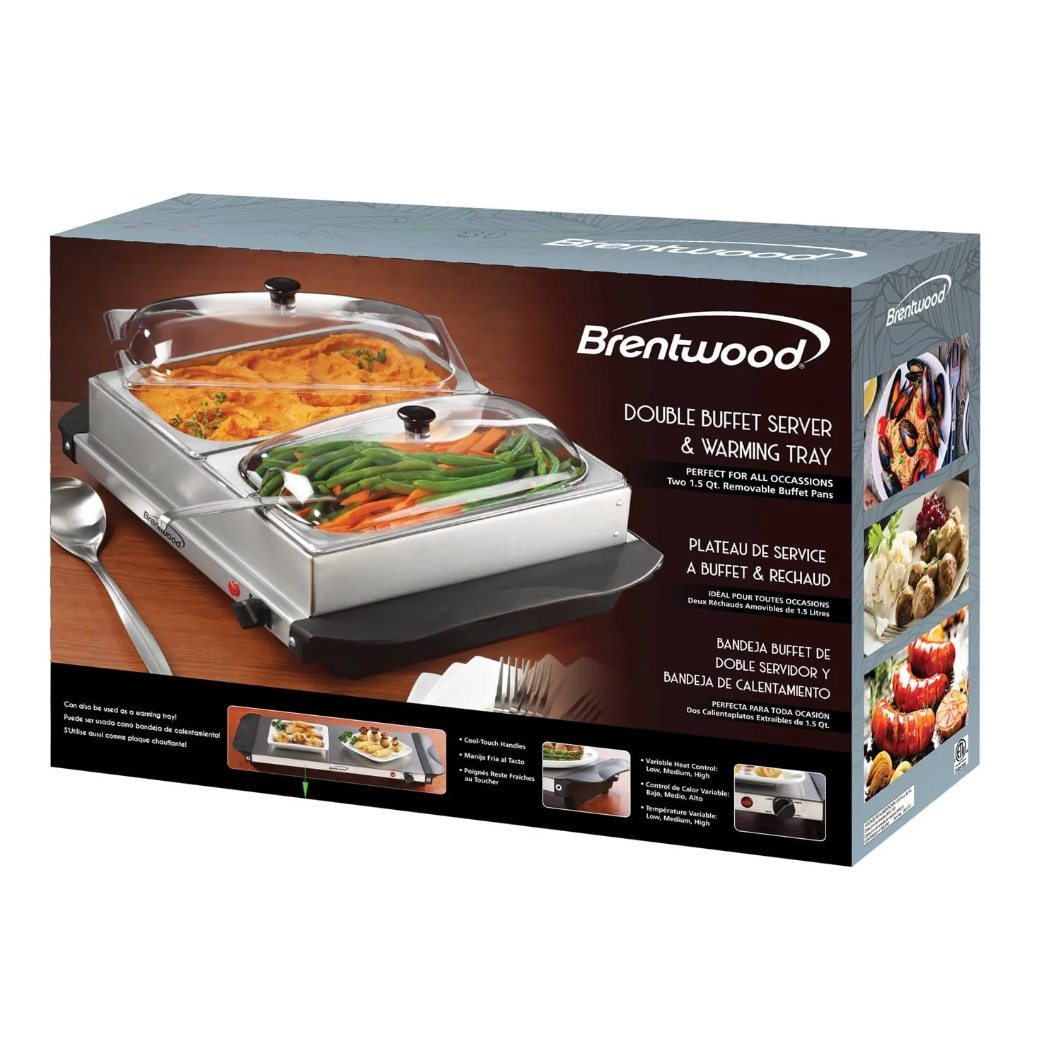 Brentwood 3-Quart 2-Pan Buffet Server and Warming Tray - Image 2