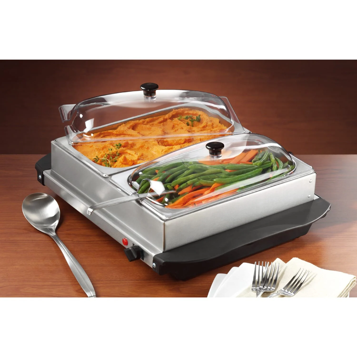 Brentwood 3-Quart 2-Pan Buffet Server and Warming Tray - Image 3