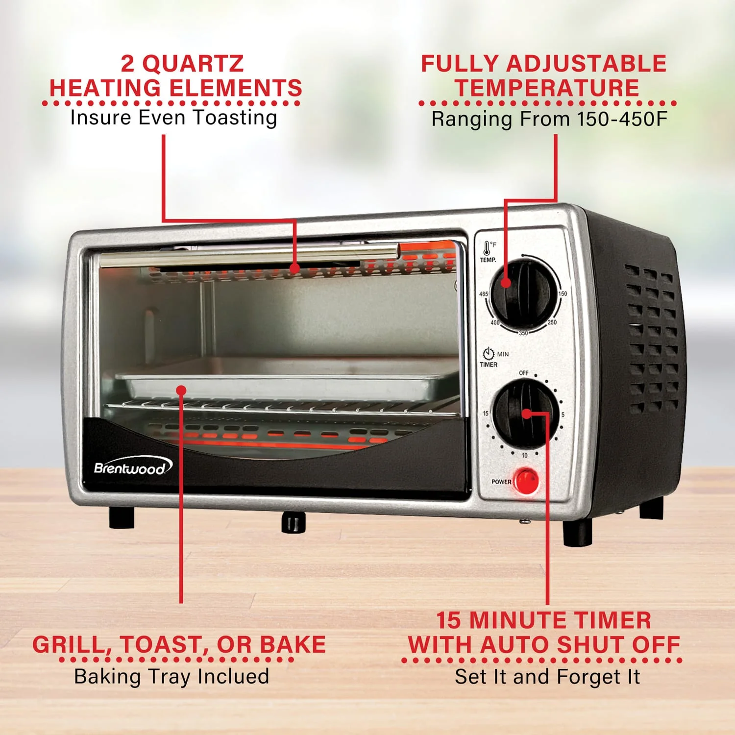 Brentwood 4-Slice Toaster Oven, Black - Image 2