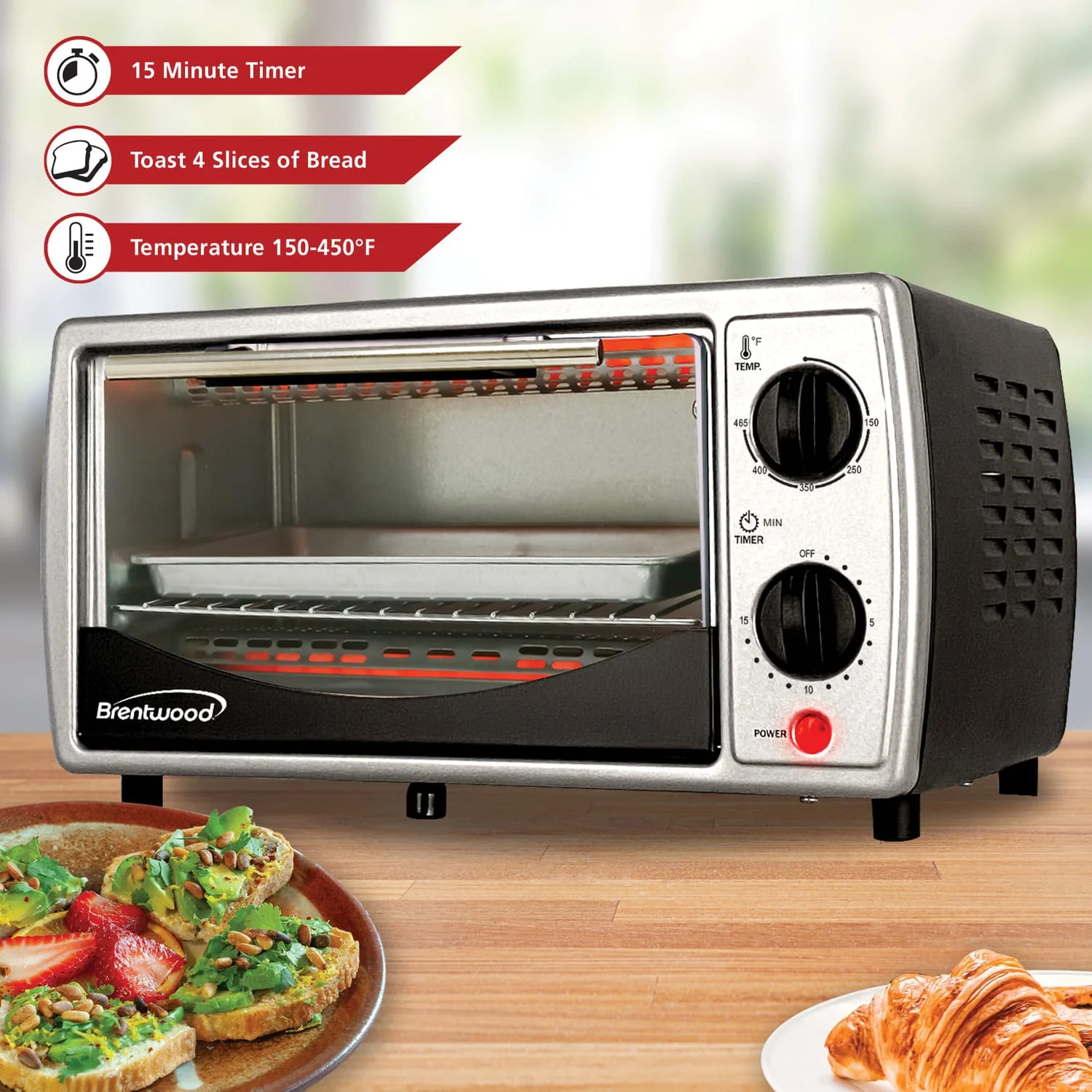 Brentwood 4-Slice Toaster Oven, Black - Image 3