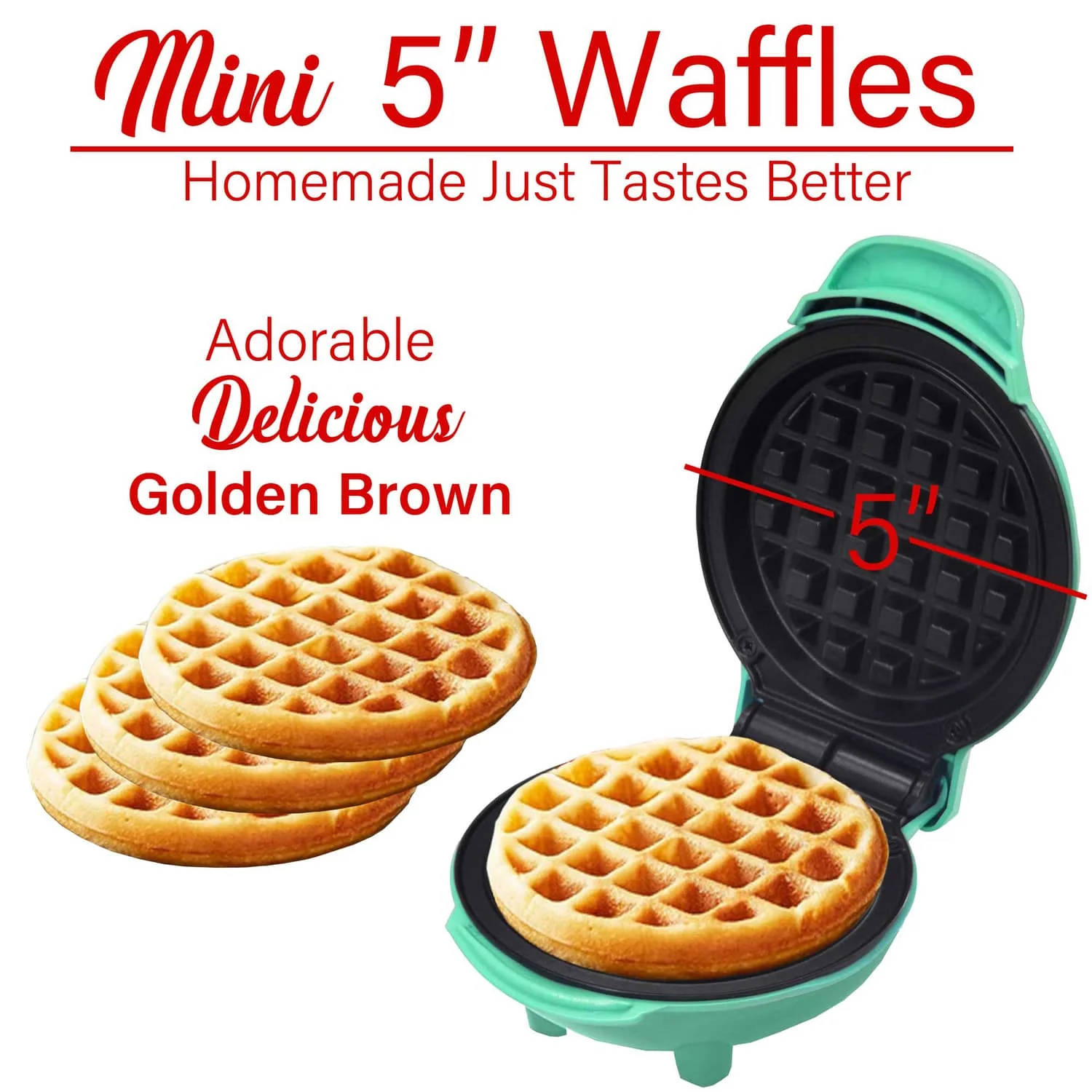 Brentwood 400-Watt 5-In. Non-Stick Mini Waffle Maker, Blue - Image 3