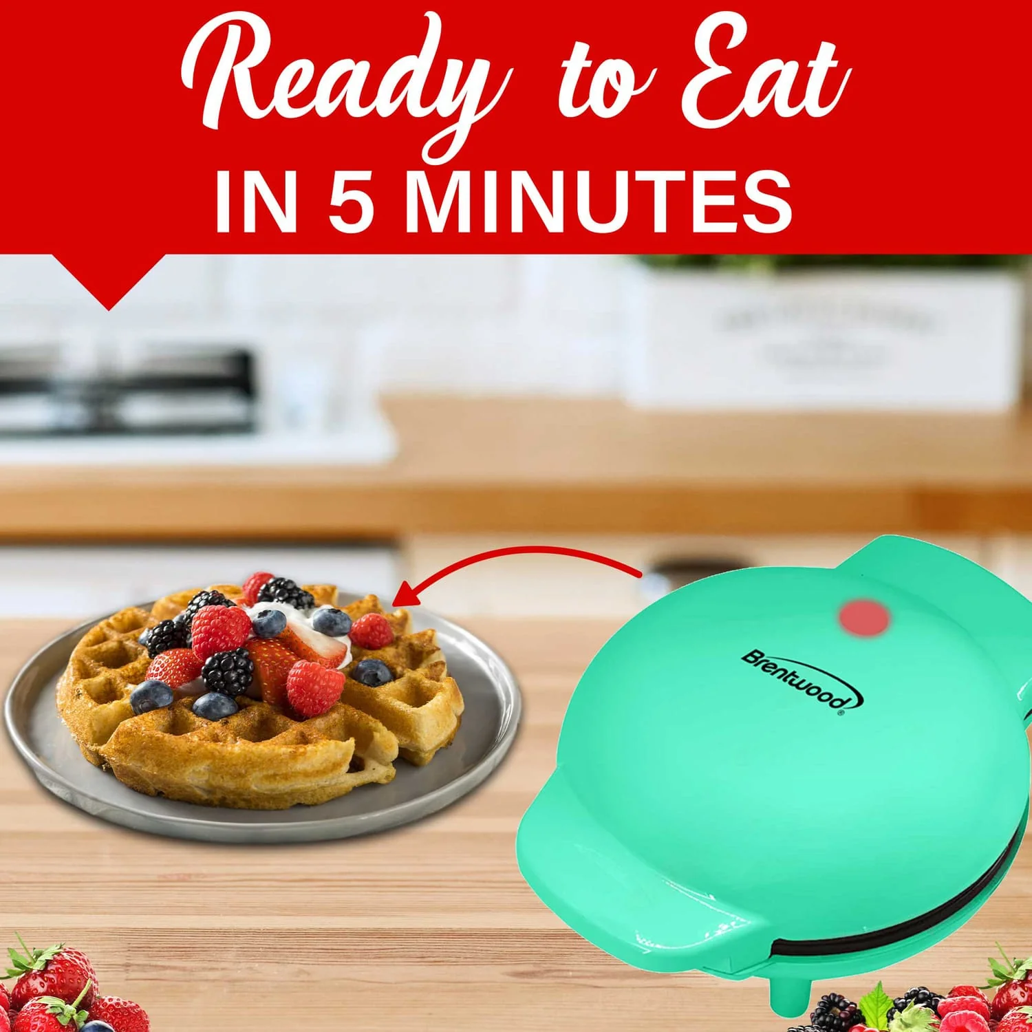 Brentwood 400-Watt 5-In. Non-Stick Mini Waffle Maker, Blue - Image 4