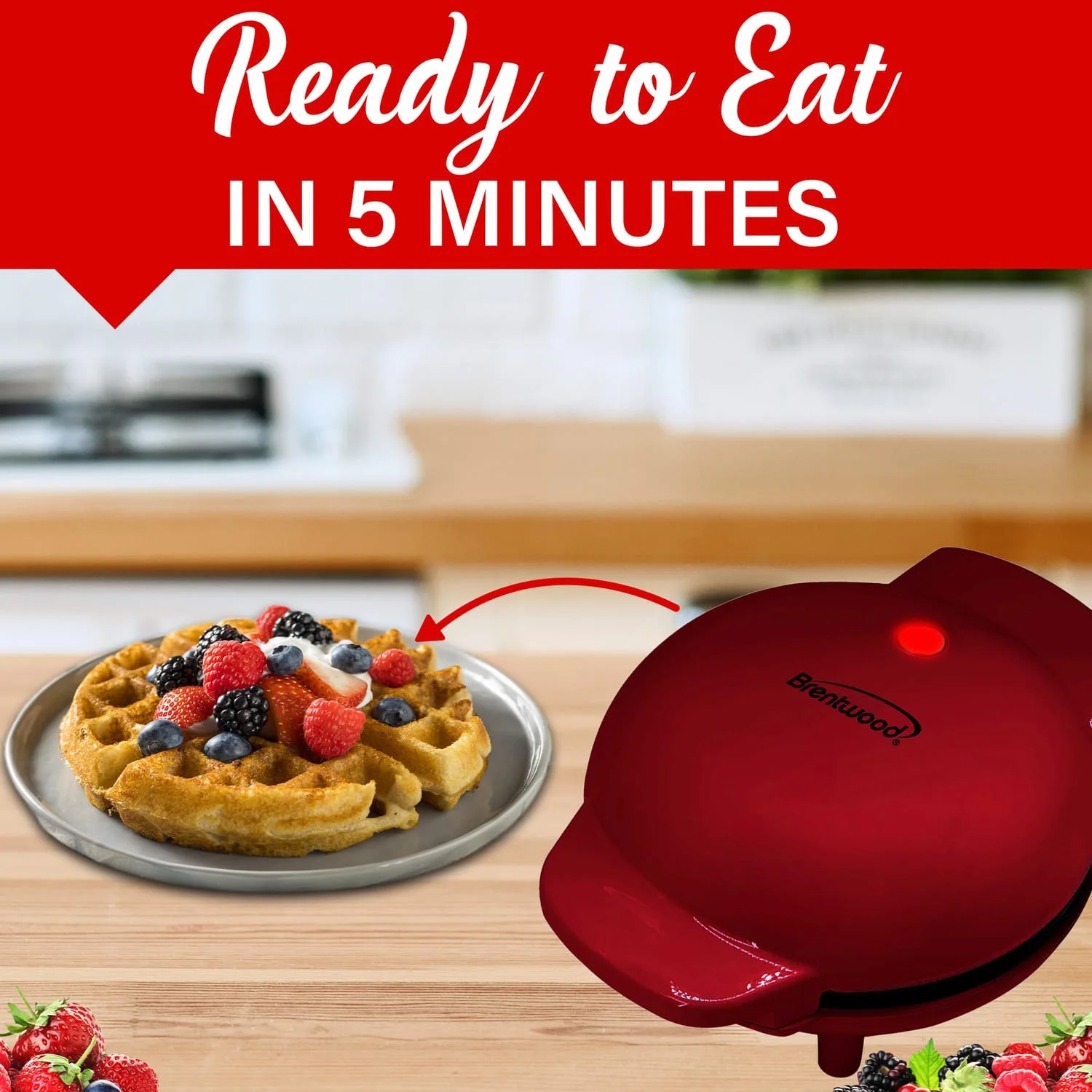 Brentwood 400-Watt 5-In. Non-Stick Mini Waffle Maker, Red - Image 4