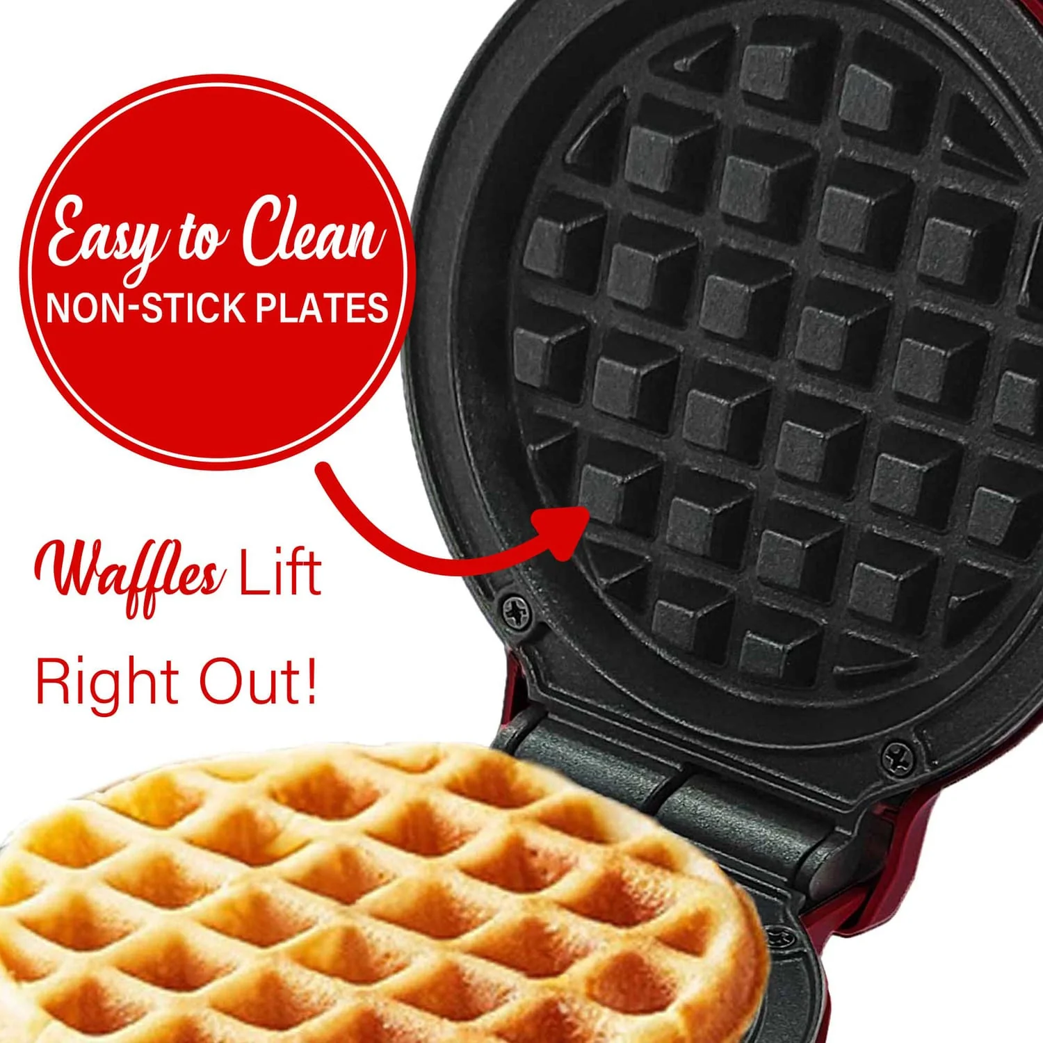 Brentwood 400-Watt 5-In. Non-Stick Mini Waffle Maker, Red - Image 5