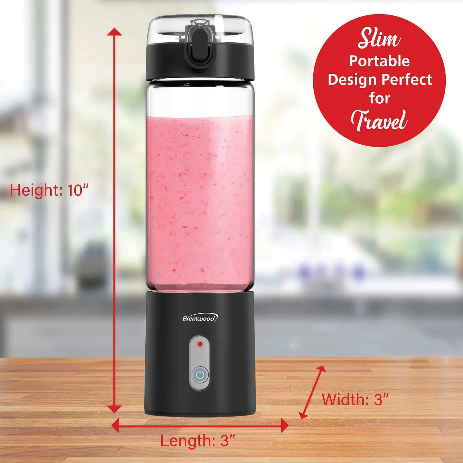Brentwood 50-Watt 17-Oz. Portable Battery-Operated USB-Chargeable Glass Blender, Black - Image 5