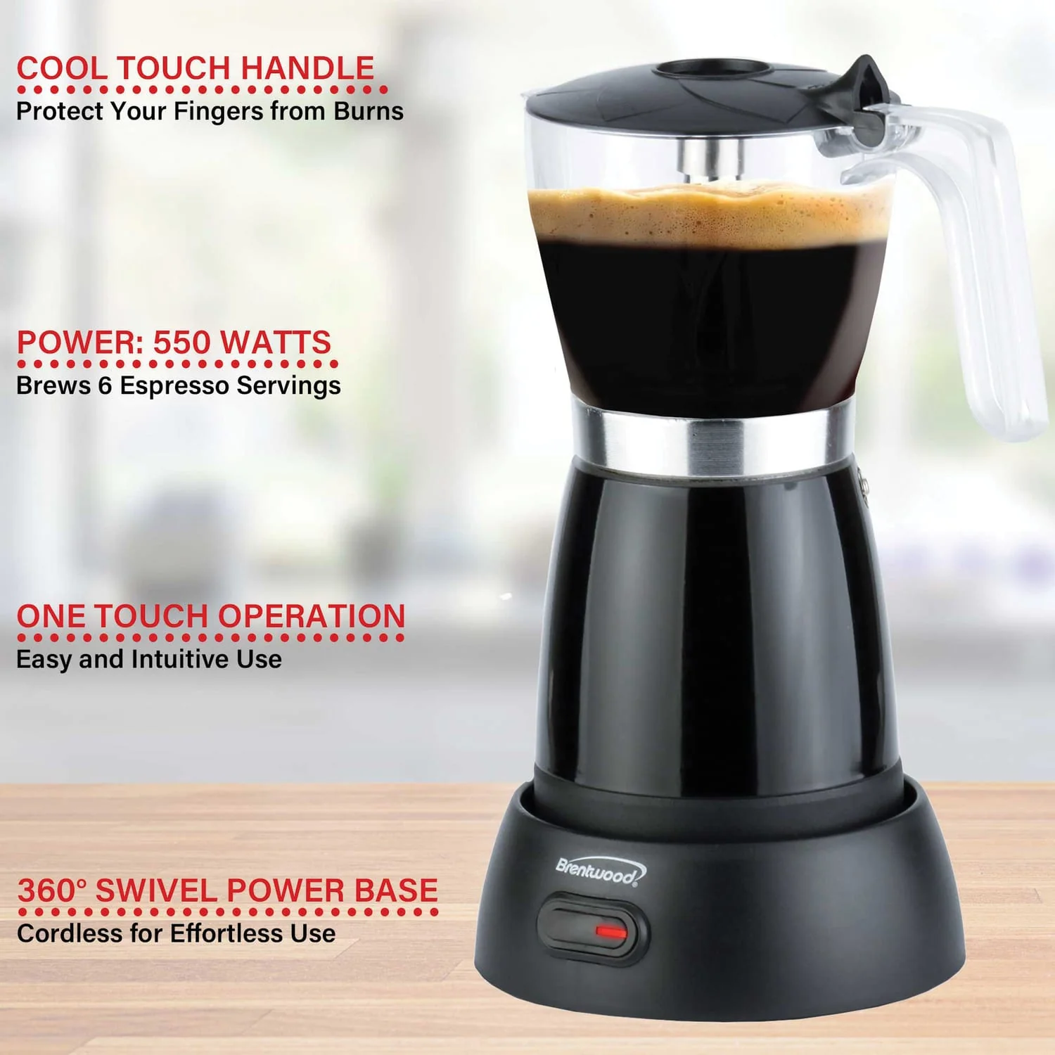 Brentwood 6-Cup Electric Moka Pot Espresso Machine, Black - Image 2