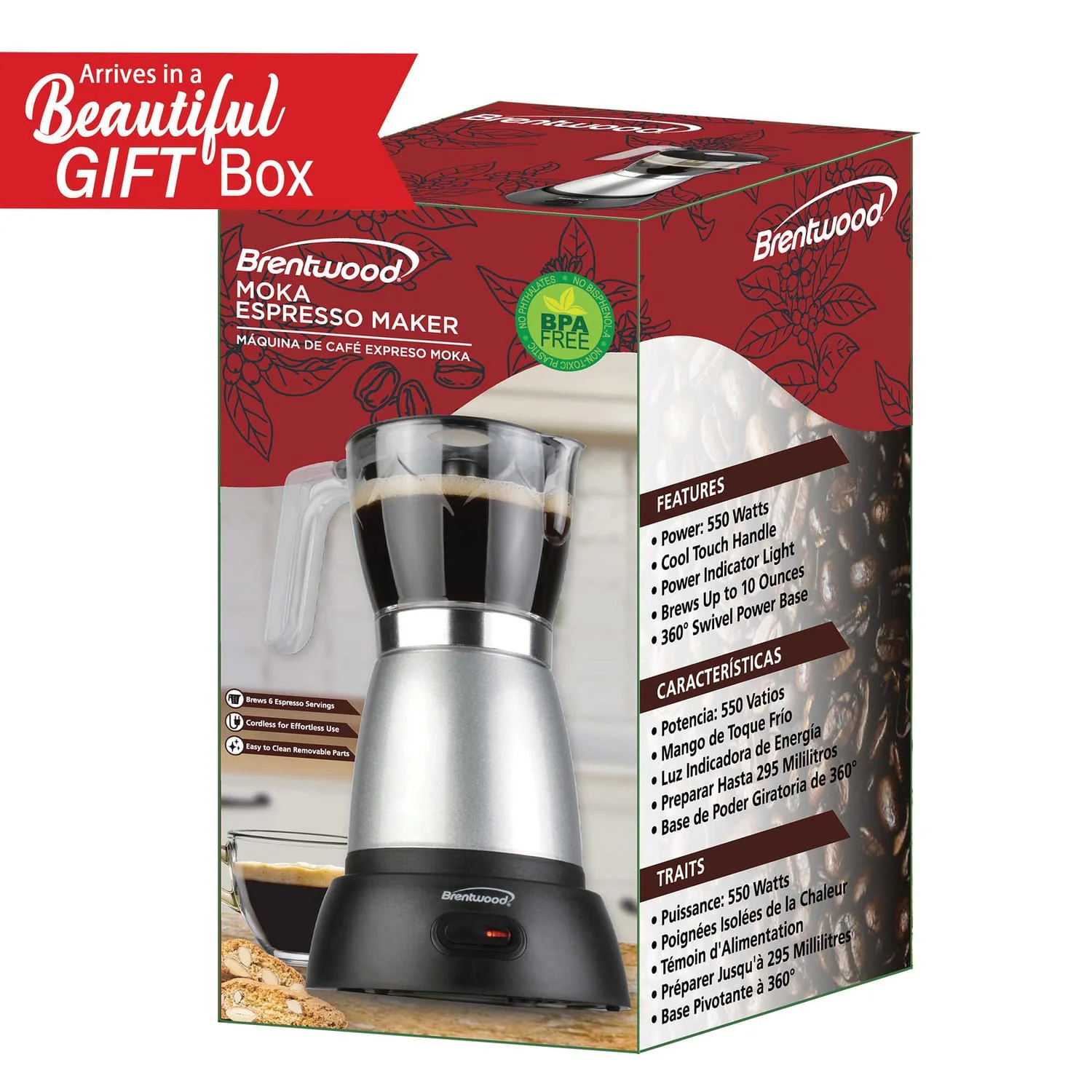 Brentwood 6-Cup Electric Moka Pot Espresso Machine, Silver - Image 5