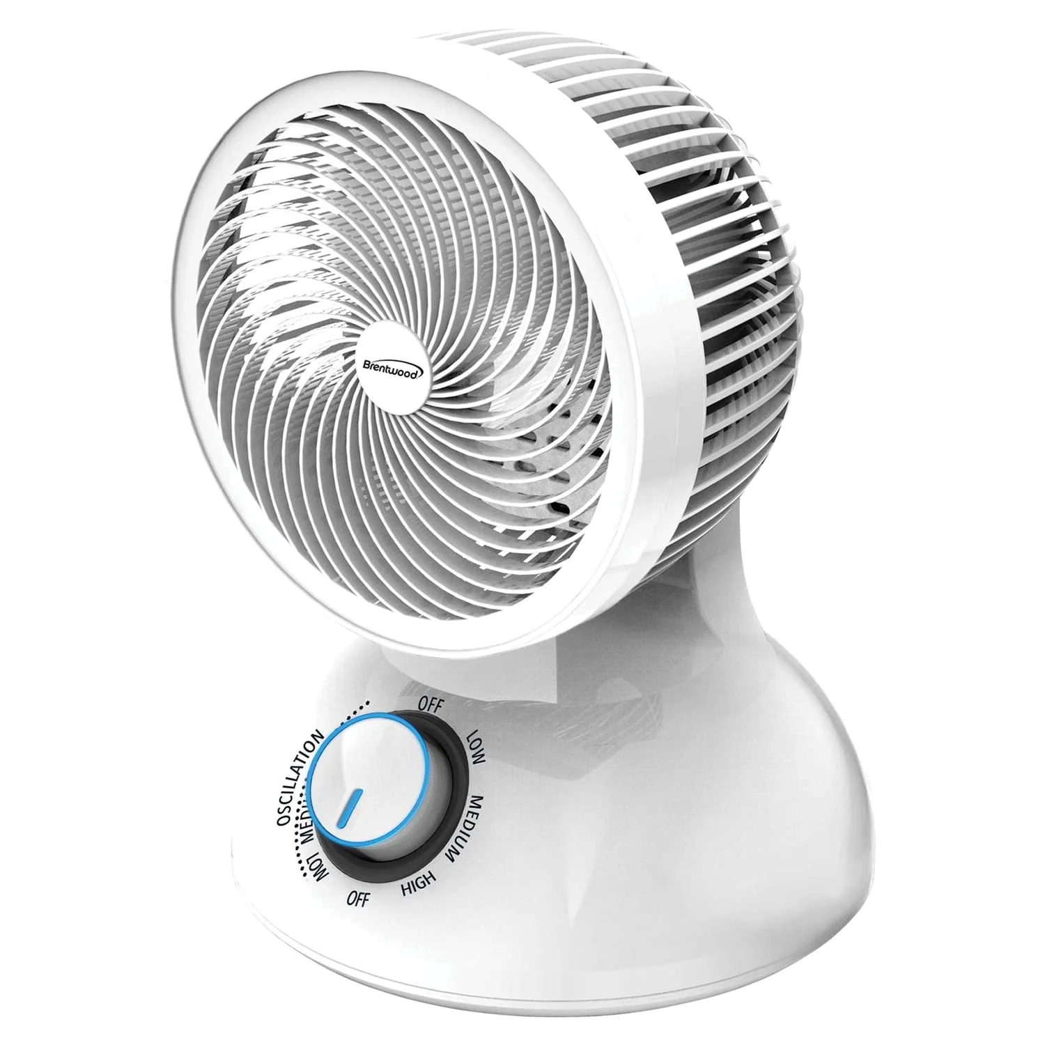Brentwood 6-In. Portable Oscillating Air Circulator Desktop Fan with 3 Speeds, 21 CFM, 3 Blades, 90° Tilt, 75° Oscillation, 28 Watts, 59-In. Cord