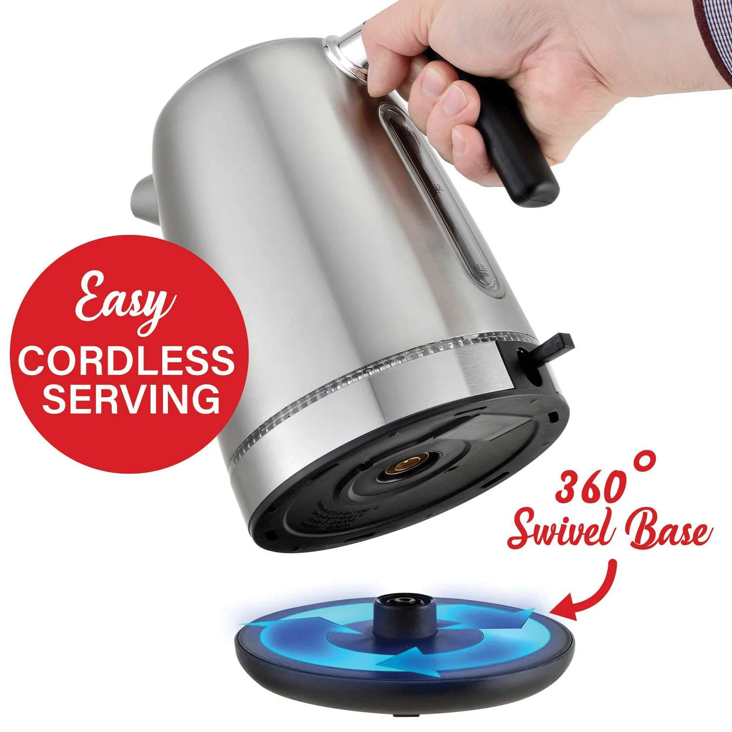 Brentwood 7-Cup 1500-Watt Cordless Electric Stainless Steel Kettle, Black - Image 2