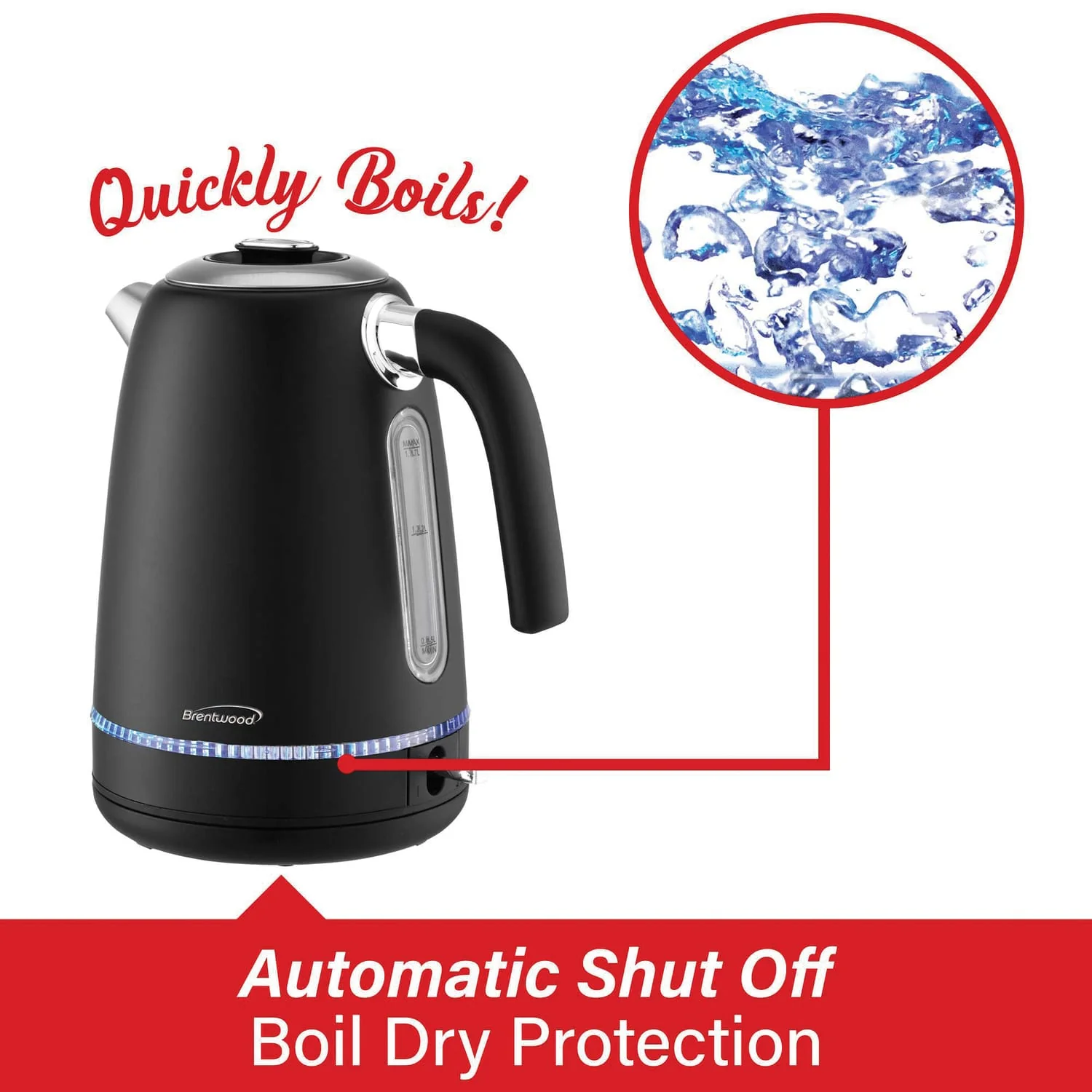 Brentwood 7-Cup 1500-Watt Cordless Electric Stainless Steel Kettle, Black - Image 5