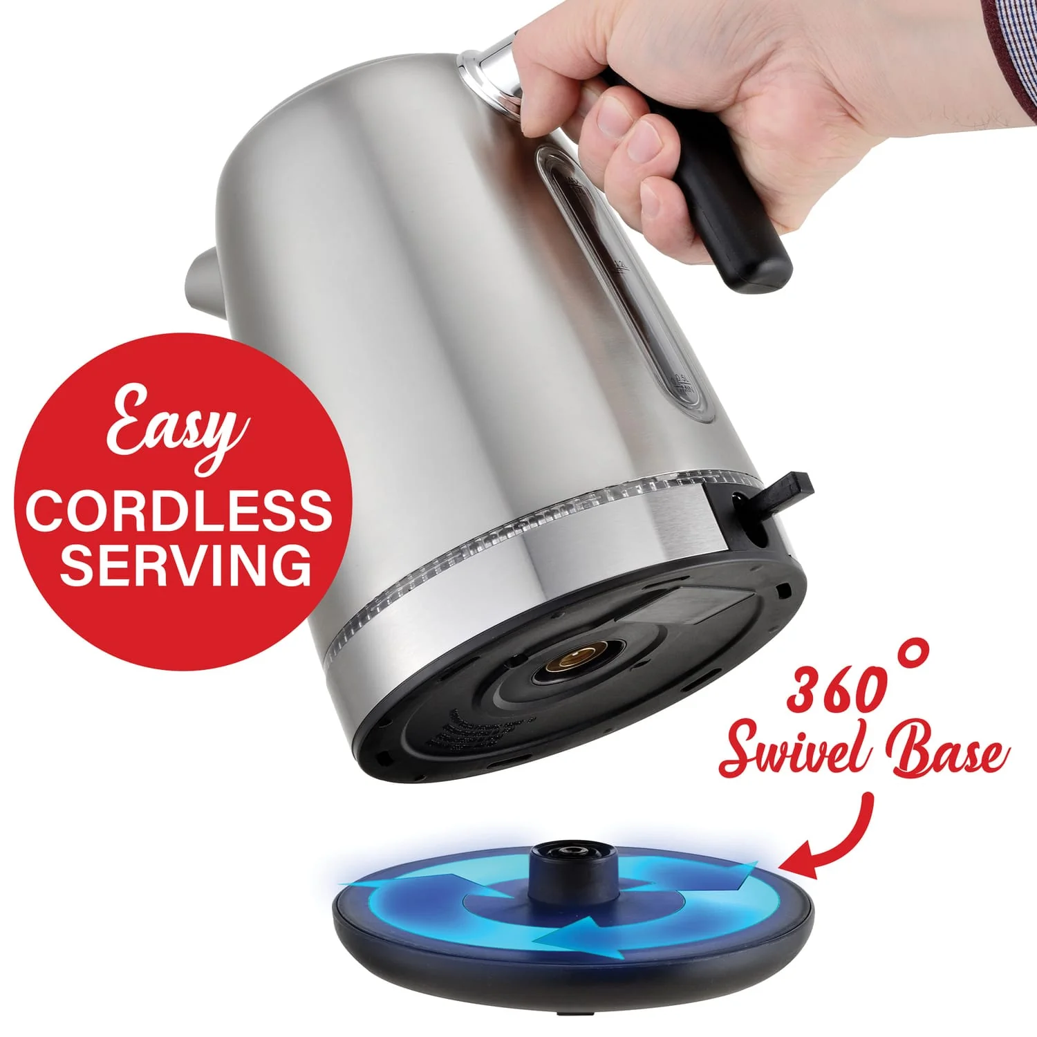 Brentwood 7-Cup 1500-Watt Cordless Electric Stainless Steel Kettle, Metallic - Image 2