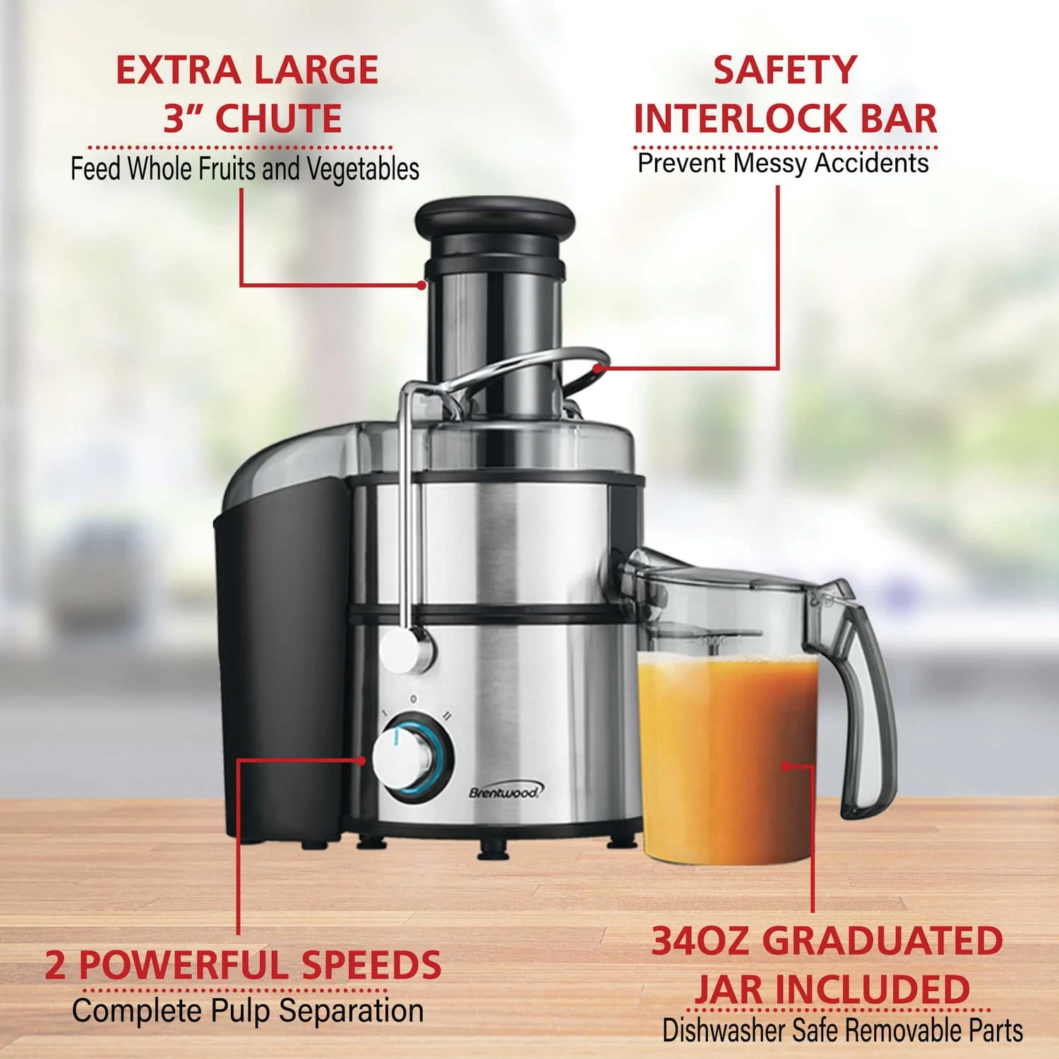 Brentwood 800-Watt 2-Speed Electric Juice Extractor - Image 4