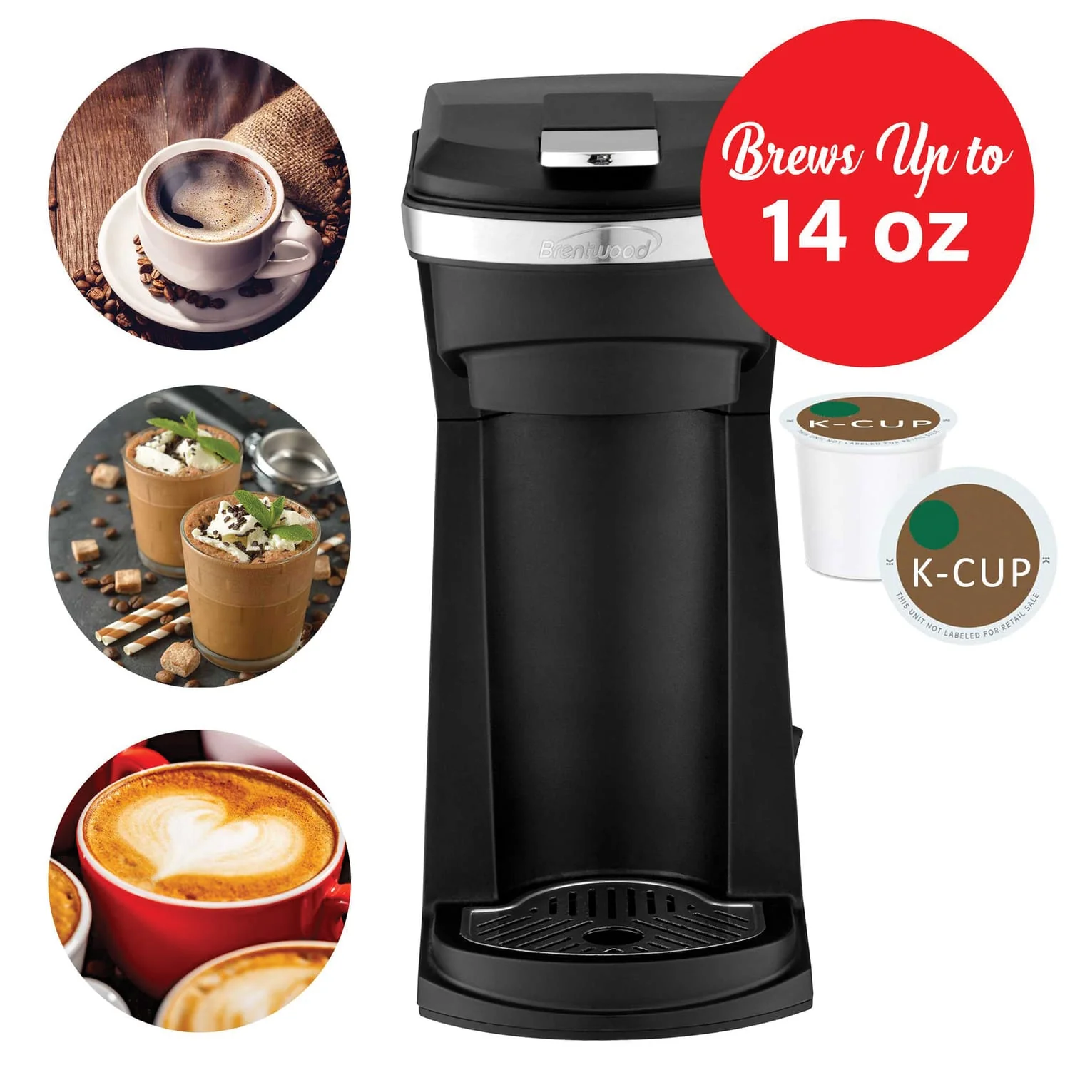 Brentwood 800-Watt Single-Serve Coffee Maker with Reusable Filter Basket for K-Cup Pods and Ground Coffee - Image 5
