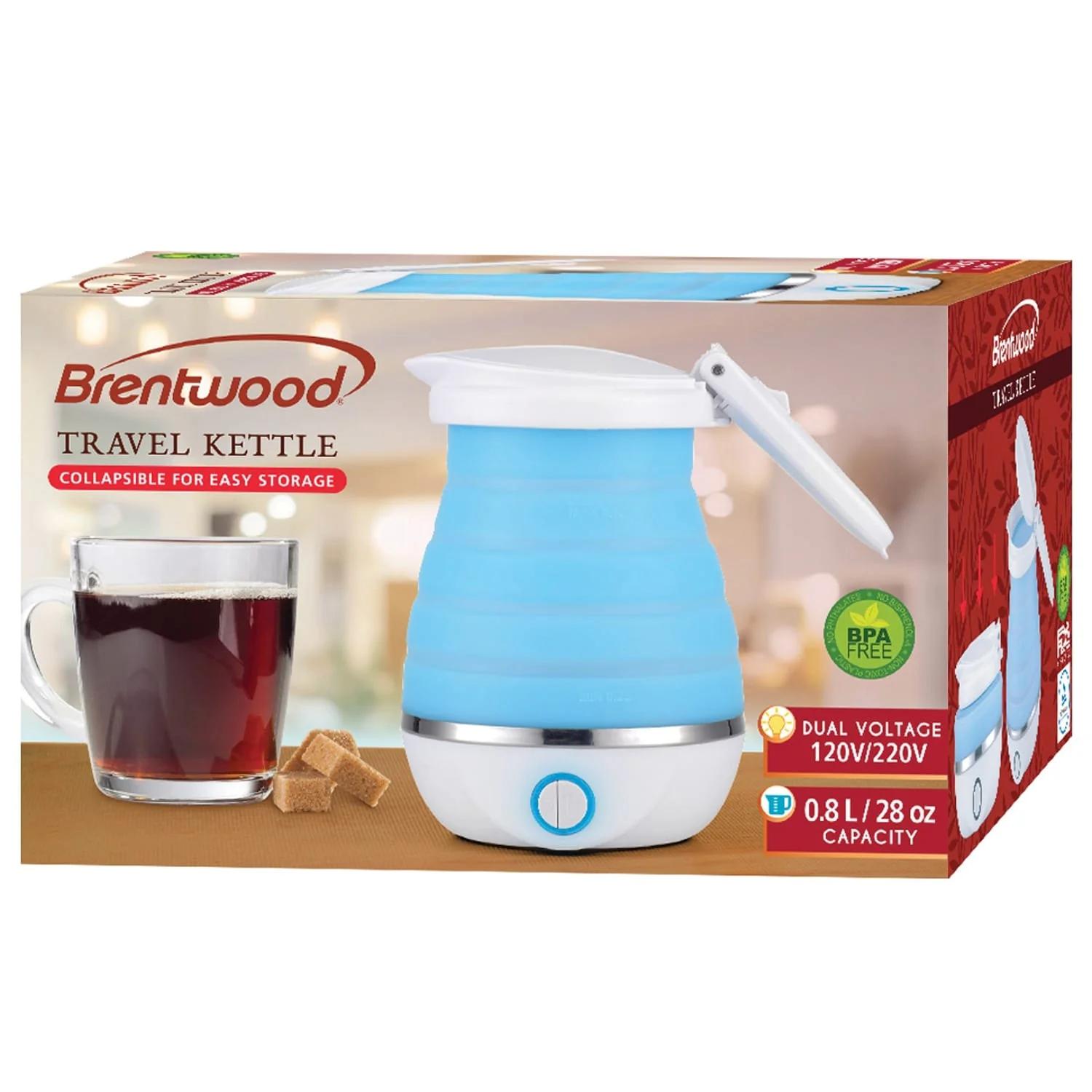 Brentwood .85-Quart Dual-Voltage Collapsible Travel Kettle, Blue - Image 2