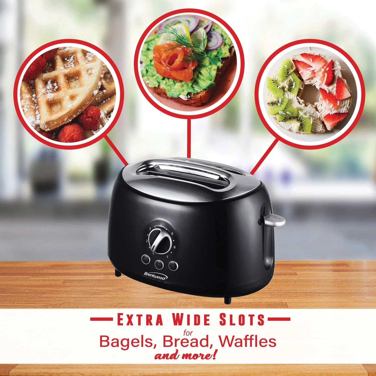 Brentwood Cool-Touch 2-Slice Retro Toaster with Extra-Wide Slots, Black - Image 4