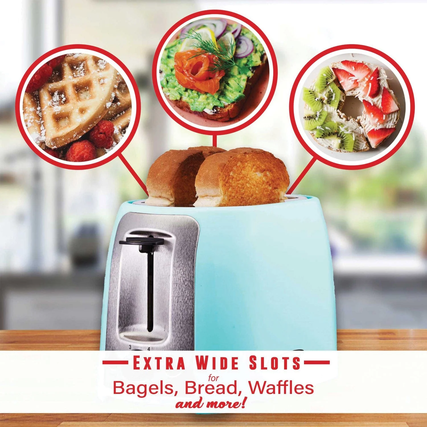 Brentwood Cool-Touch 2-Slice Toaster with Extra-Wide Slots, Blue - Image 4