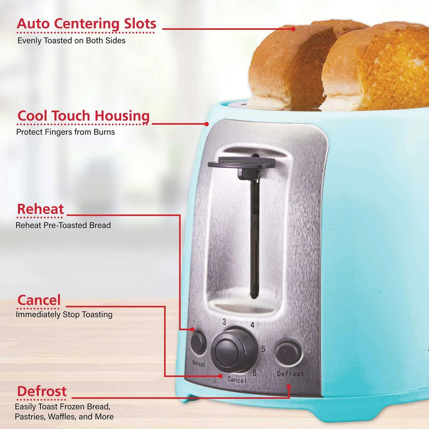 Brentwood Cool-Touch 2-Slice Toaster with Extra-Wide Slots, Blue - Image 5