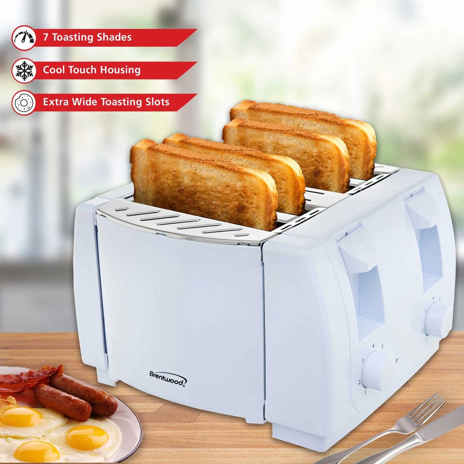 Brentwood Cool Touch 4-Slice Toaster, White - Image 2