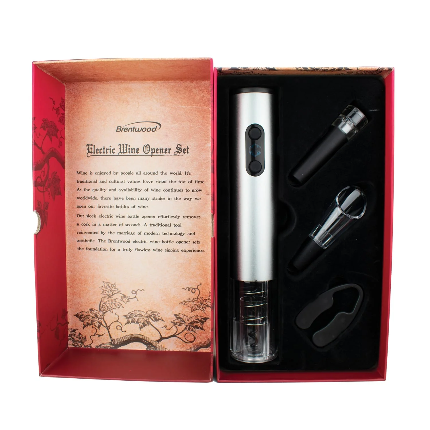 Brentwood Electric Wine Bottle Opener with Foil Cutter, Vacuum Stopper, and Aerator Pourer - Image 3