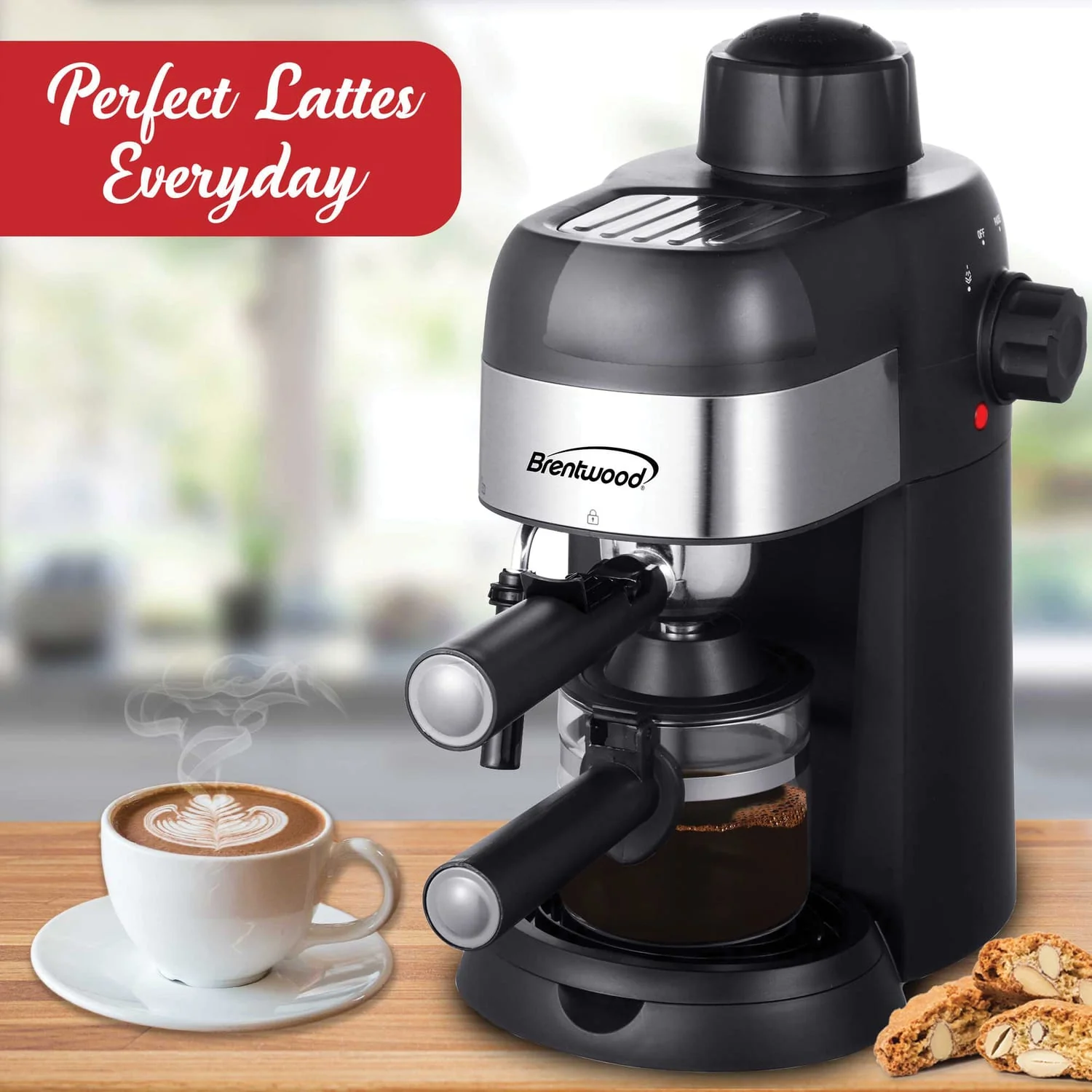 Brentwood GA-134BK 4-Cup Stainless Steel Espresso and Cappuccino Maker Machine - Image 2