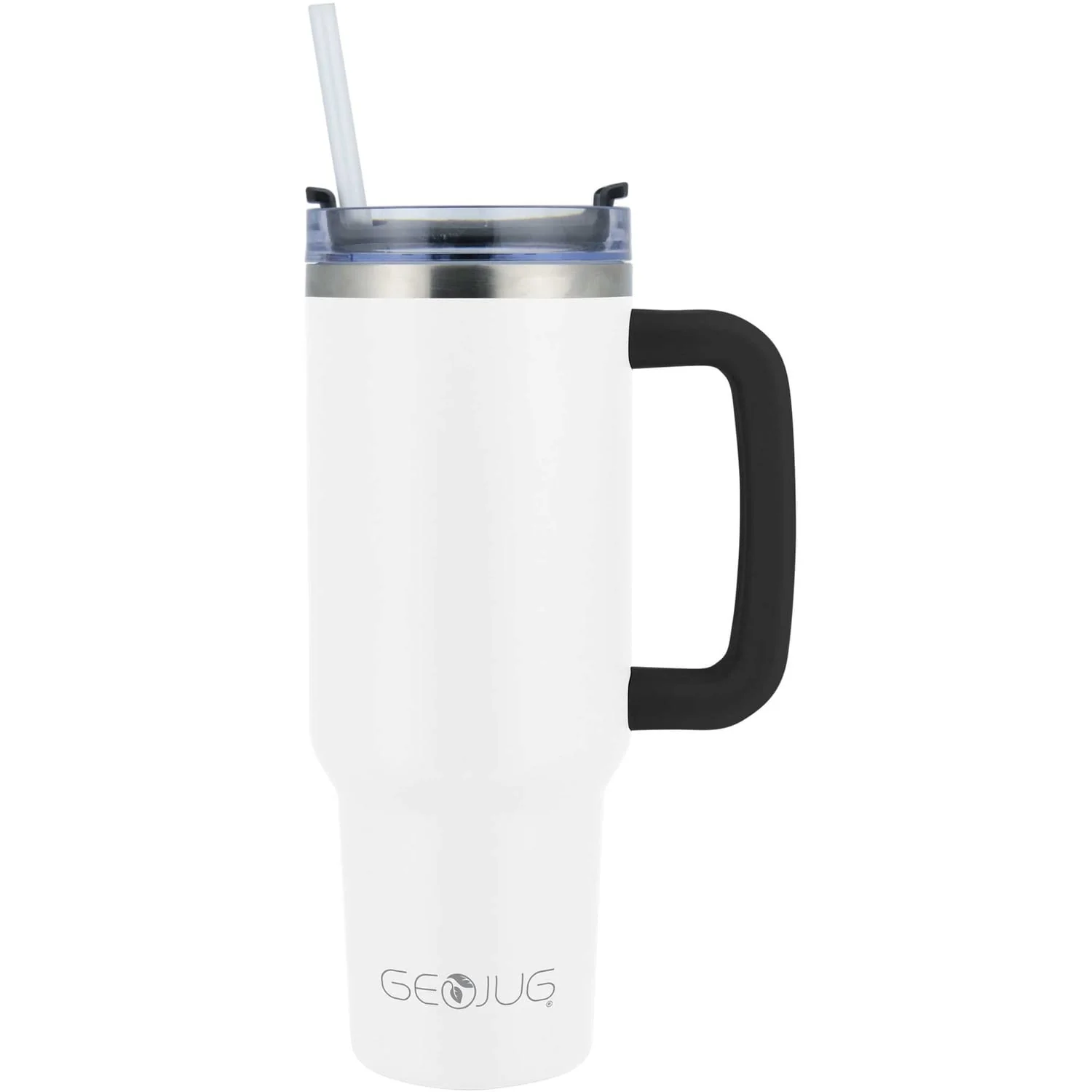 Brentwood Geojug 40-Oz. Insulated Stainless Steel Tumbler Cup with Handle, Lid, and Straw, Black, Cream